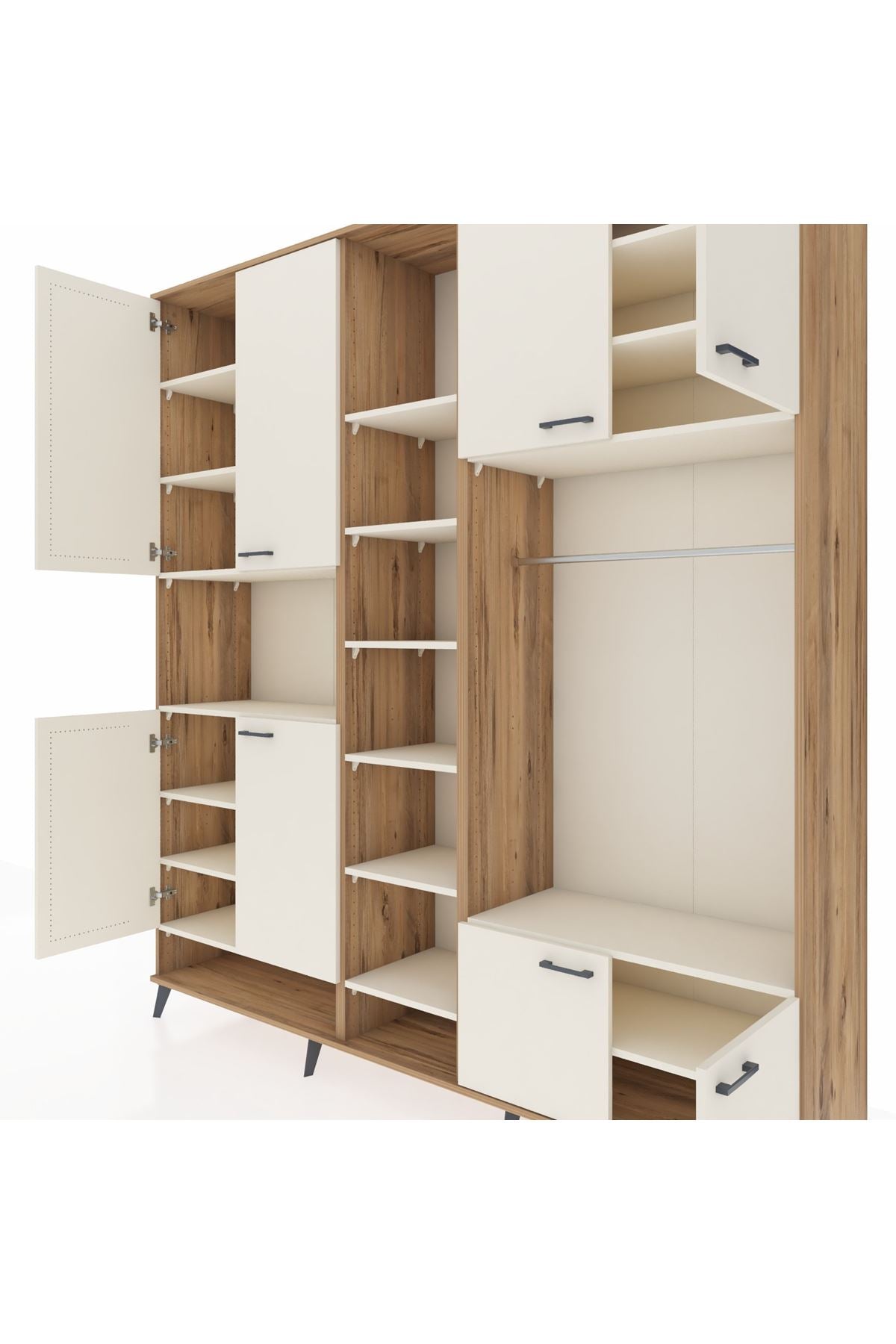 Hyperion Dolap 18 Raflı 8 Kapaklı Tek Askılı 220x44x243 Çam-Aytaşı/Aytaşı