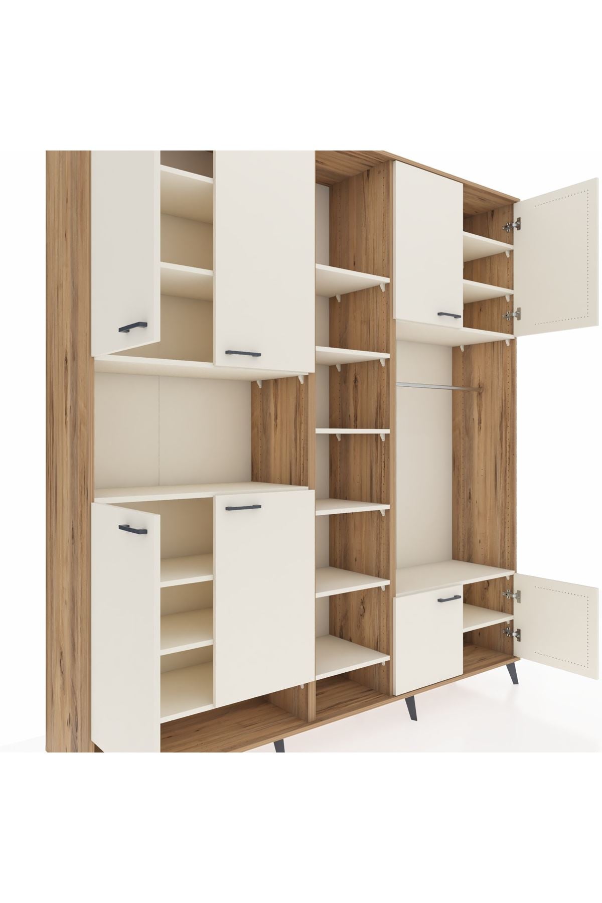 Hyperion Dolap 18 Raflı 8 Kapaklı Tek Askılı 220x44x243 Çam-Aytaşı/Aytaşı