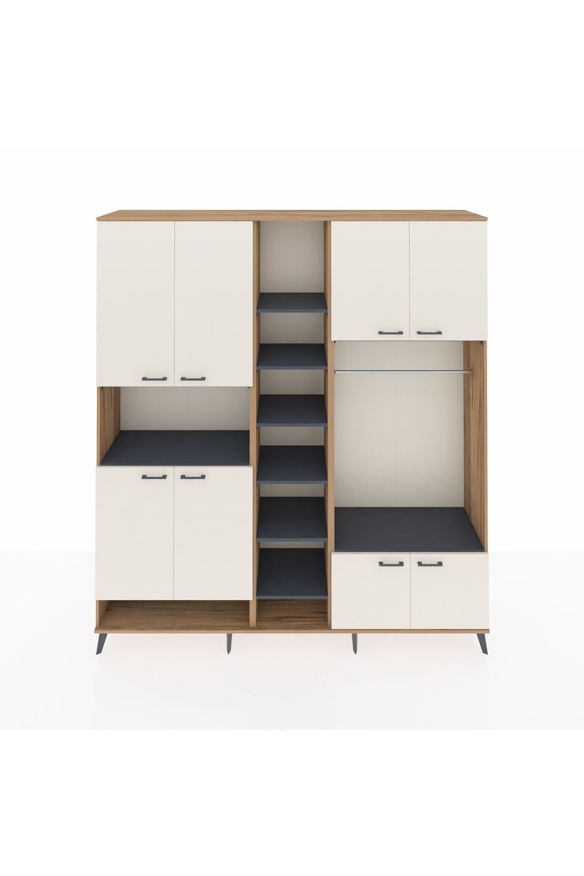 Hyperion Dolap 18 Raflı 8 Kapaklı Tek Askılı 220x44x243 Çam-Aytaşı/Antrasit