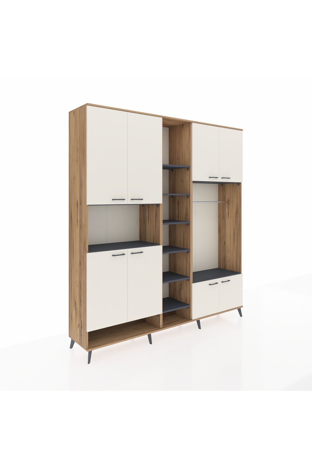 Hyperion Dolap 18 Raflı 8 Kapaklı Tek Askılı 220x44x243 Çam-Aytaşı/Antrasit