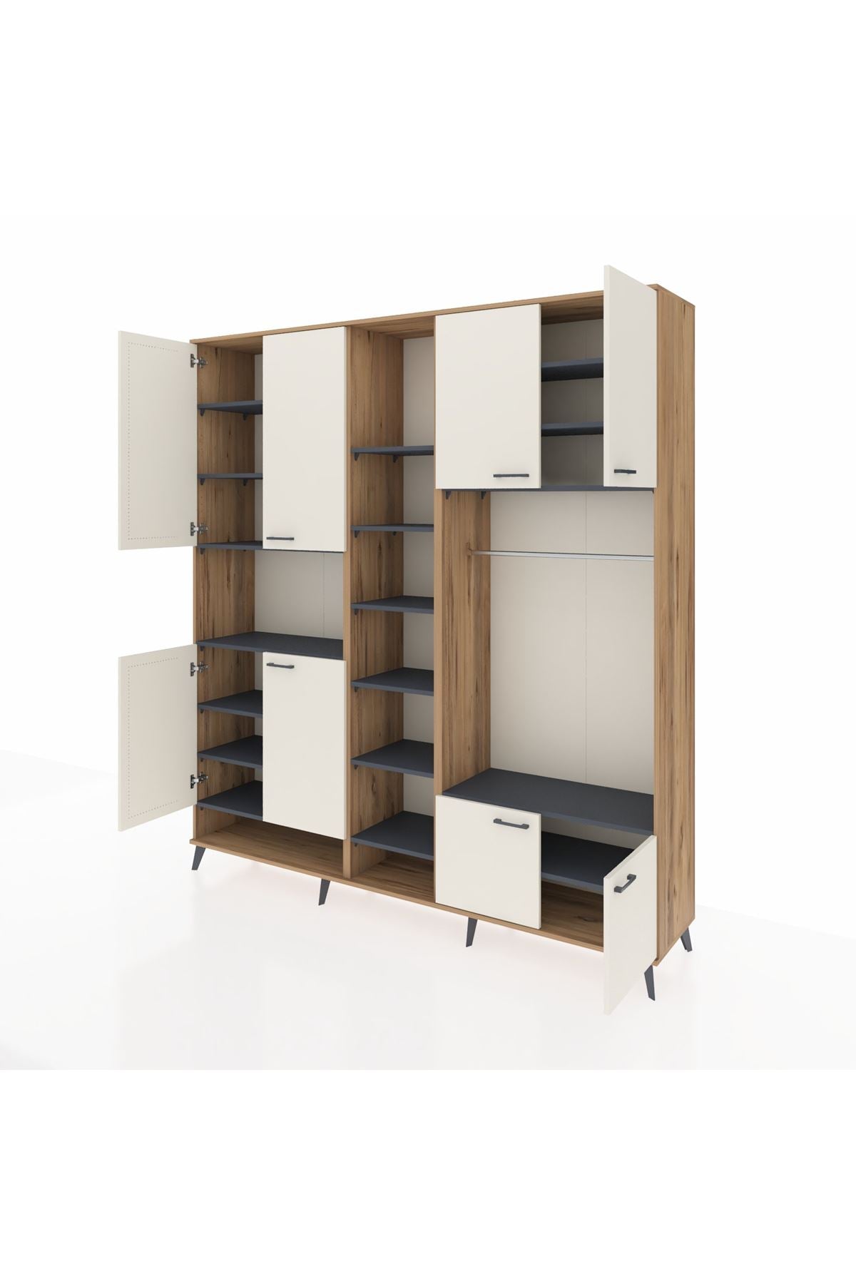 Hyperion Dolap 18 Raflı 8 Kapaklı Tek Askılı 220x44x243 Çam-Aytaşı/Antrasit