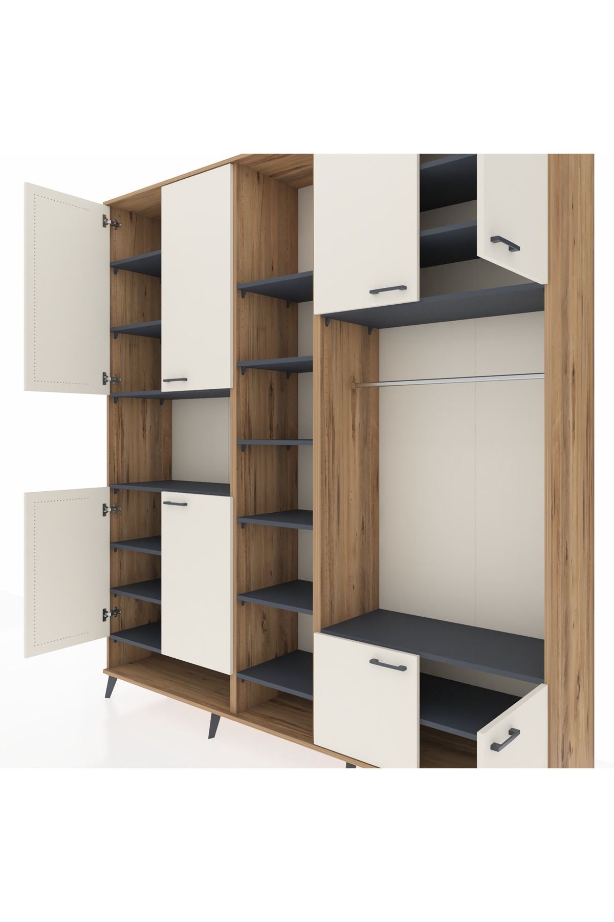 Hyperion Dolap 18 Raflı 8 Kapaklı Tek Askılı 220x44x243 Çam-Aytaşı/Antrasit