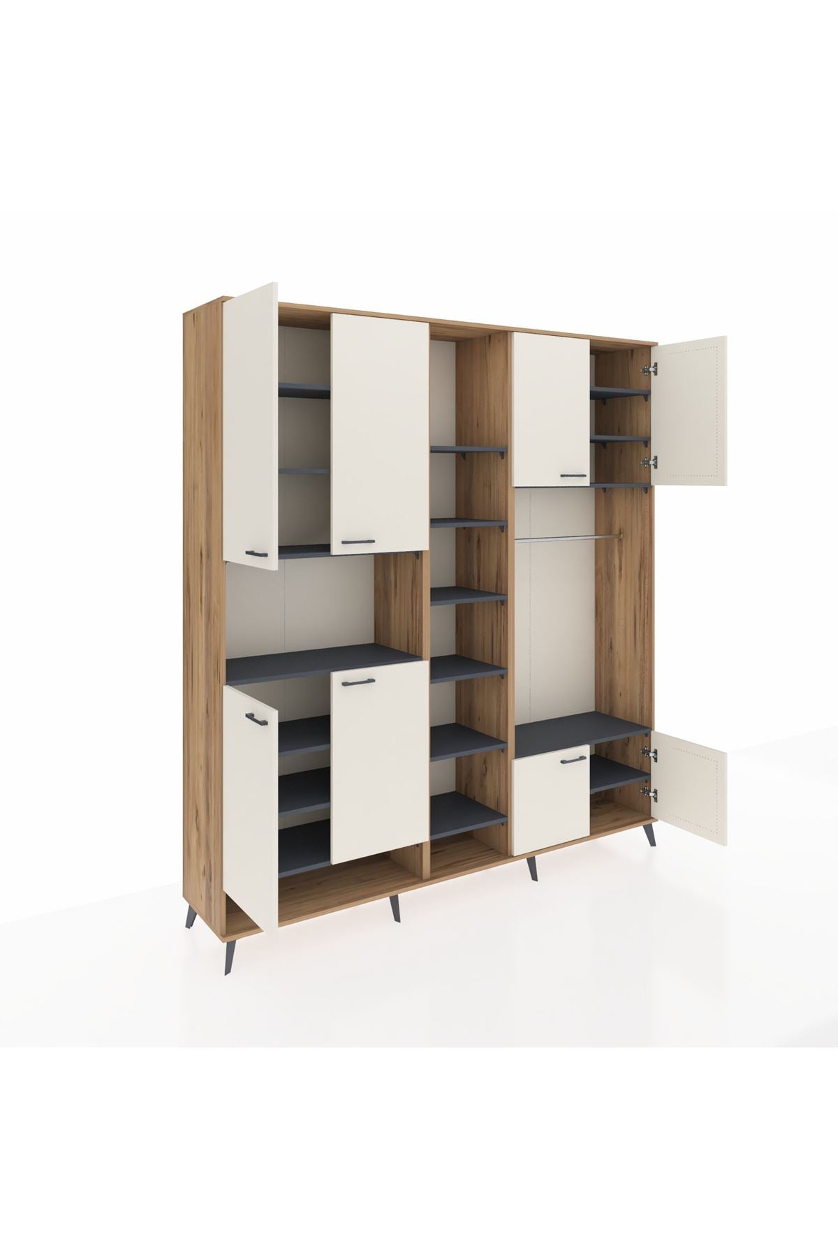 Hyperion Dolap 18 Raflı 8 Kapaklı Tek Askılı 220x44x243 Çam-Aytaşı/Antrasit