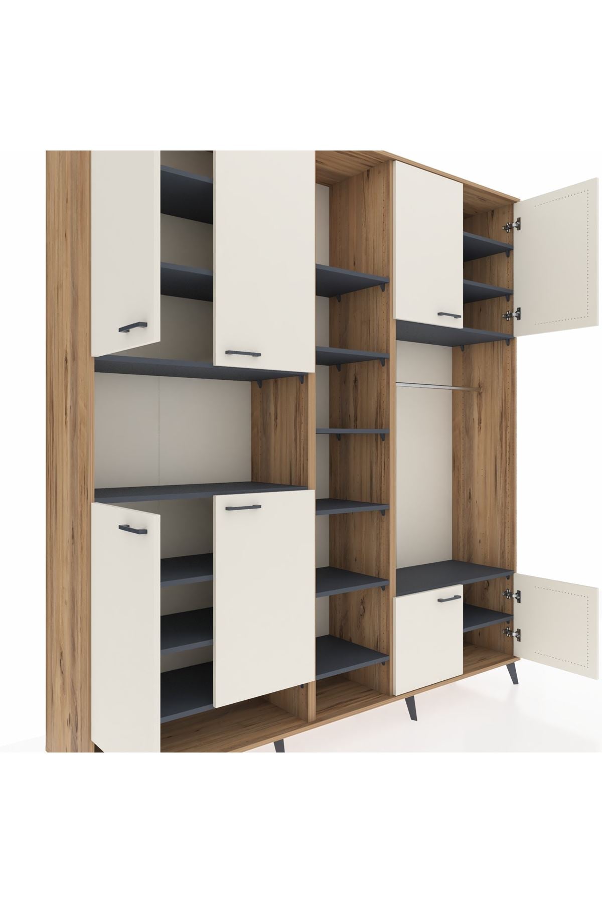 Hyperion Dolap 18 Raflı 8 Kapaklı Tek Askılı 220x44x243 Çam-Aytaşı/Antrasit