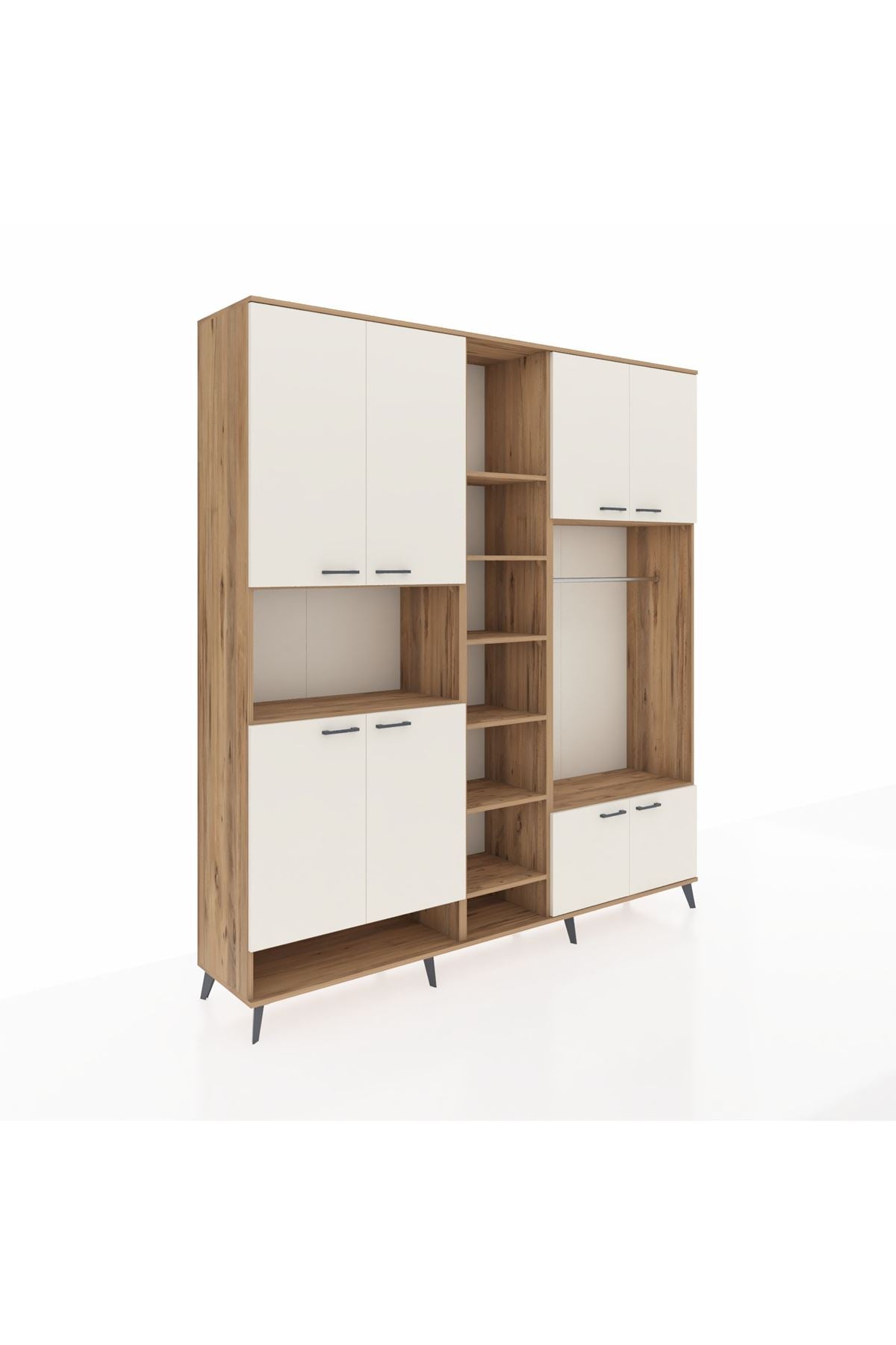 Hyperion Dolap 18 Raflı 8 Kapaklı Tek Askılı 220x44x243 Çam-Aytaşı/Çam