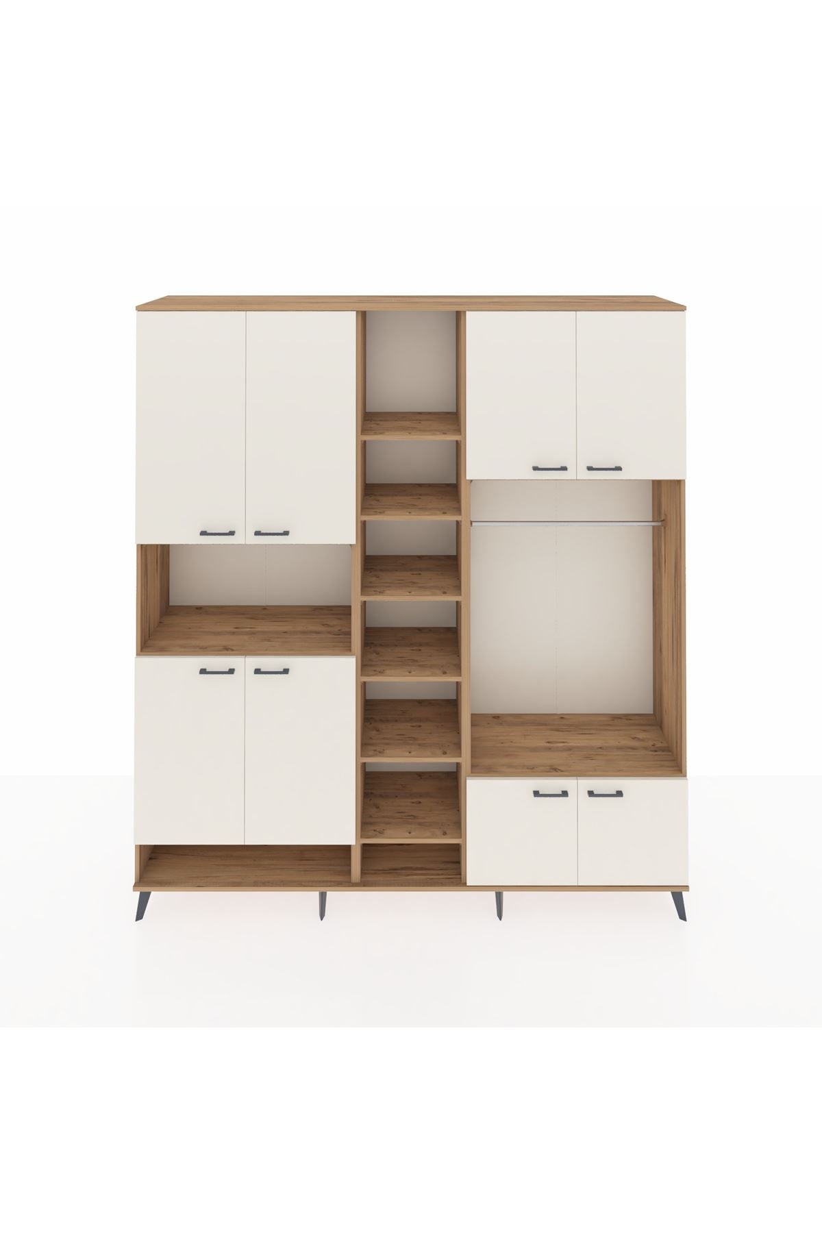 Hyperion Dolap 18 Raflı 8 Kapaklı Tek Askılı 220x44x243 Çam-Aytaşı/Çam