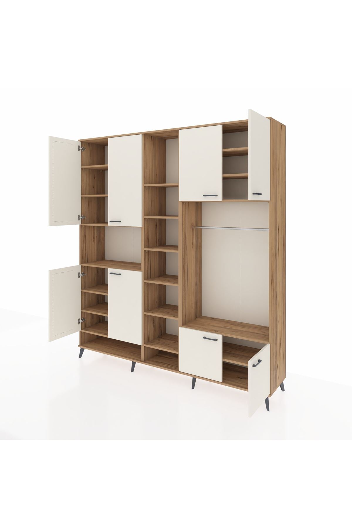 Hyperion Dolap 18 Raflı 8 Kapaklı Tek Askılı 220x44x243 Çam-Aytaşı/Çam