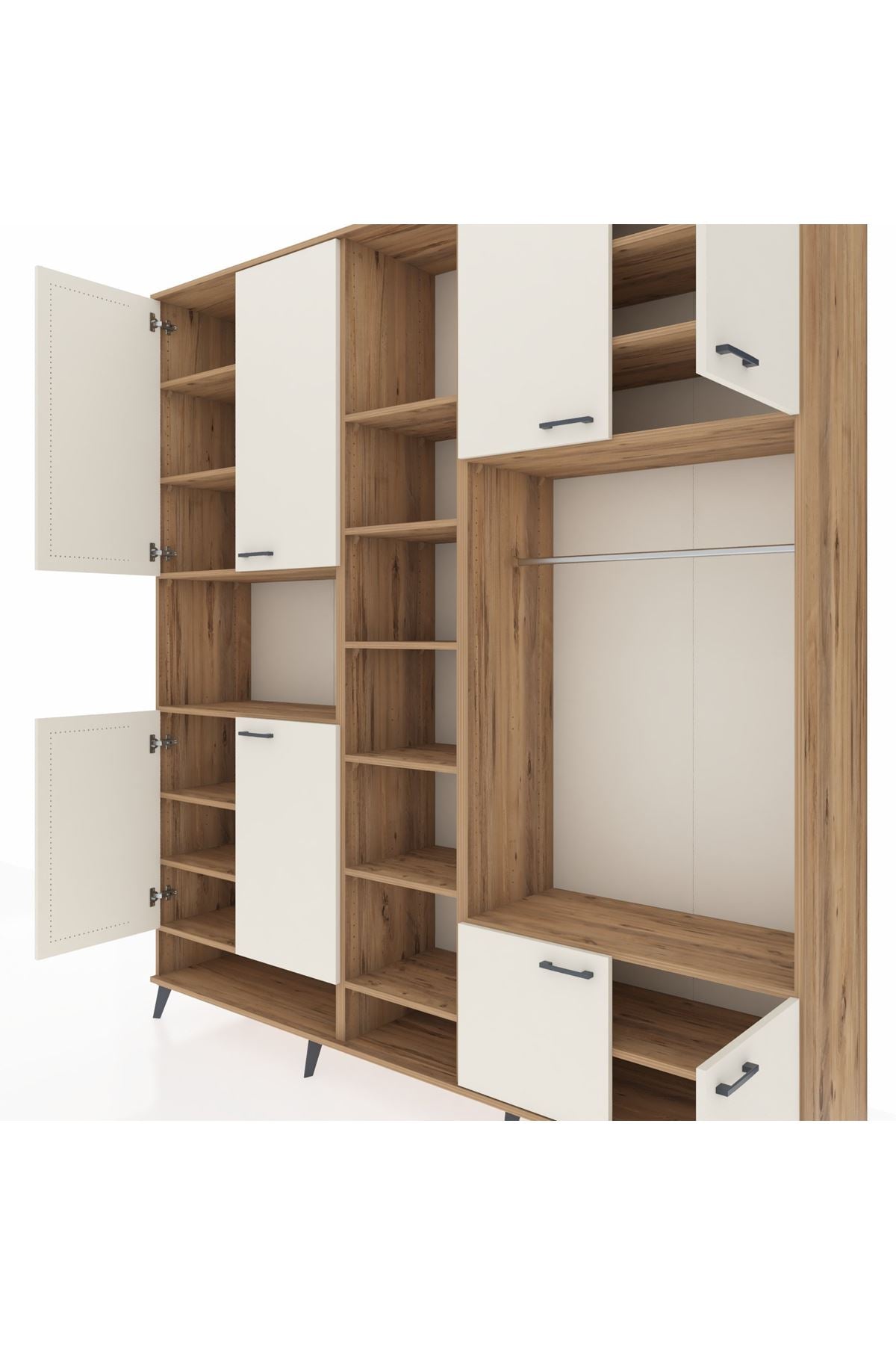 Hyperion Dolap 18 Raflı 8 Kapaklı Tek Askılı 220x44x243 Çam-Aytaşı/Çam