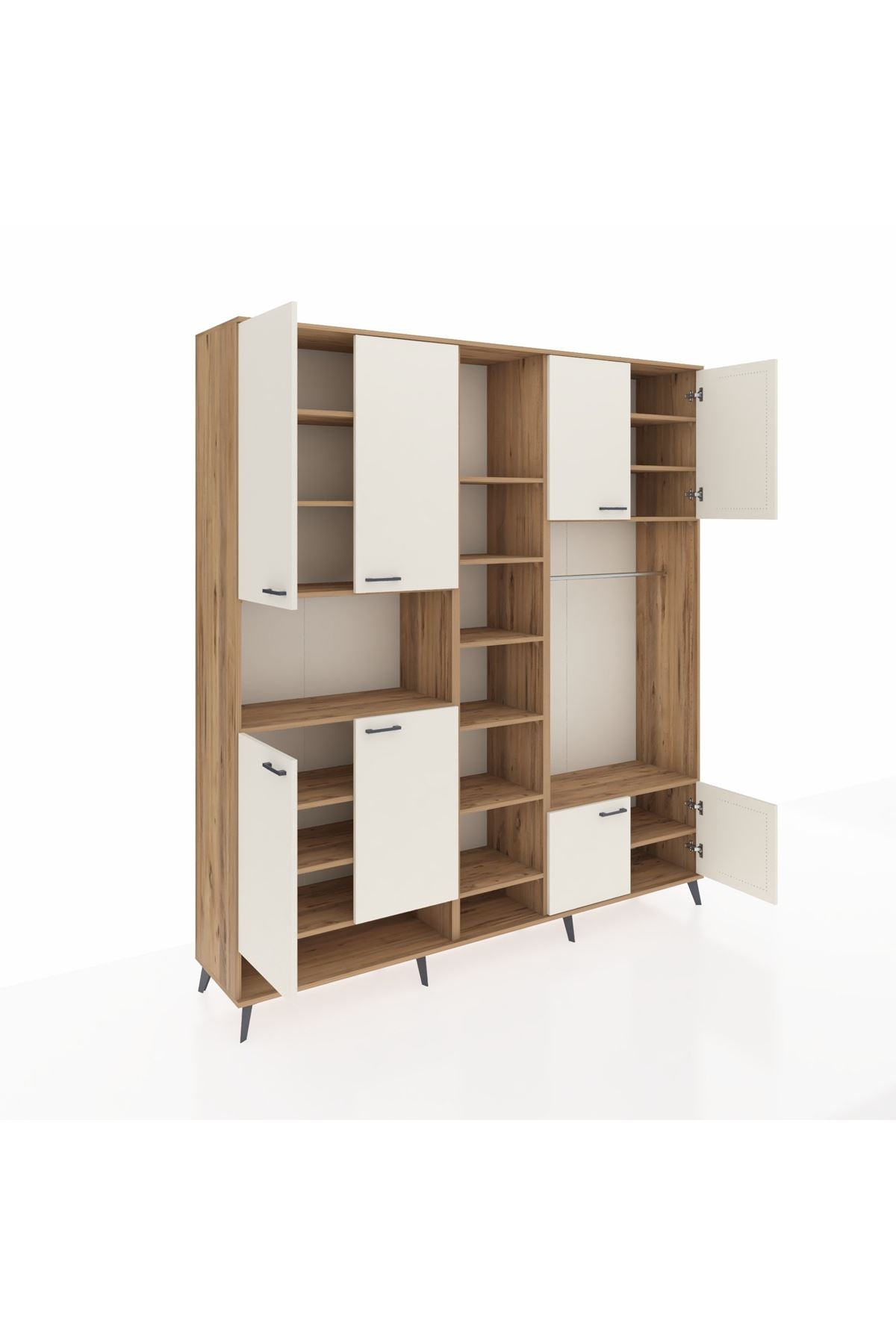 Hyperion Dolap 18 Raflı 8 Kapaklı Tek Askılı 220x44x243 Çam-Aytaşı/Çam