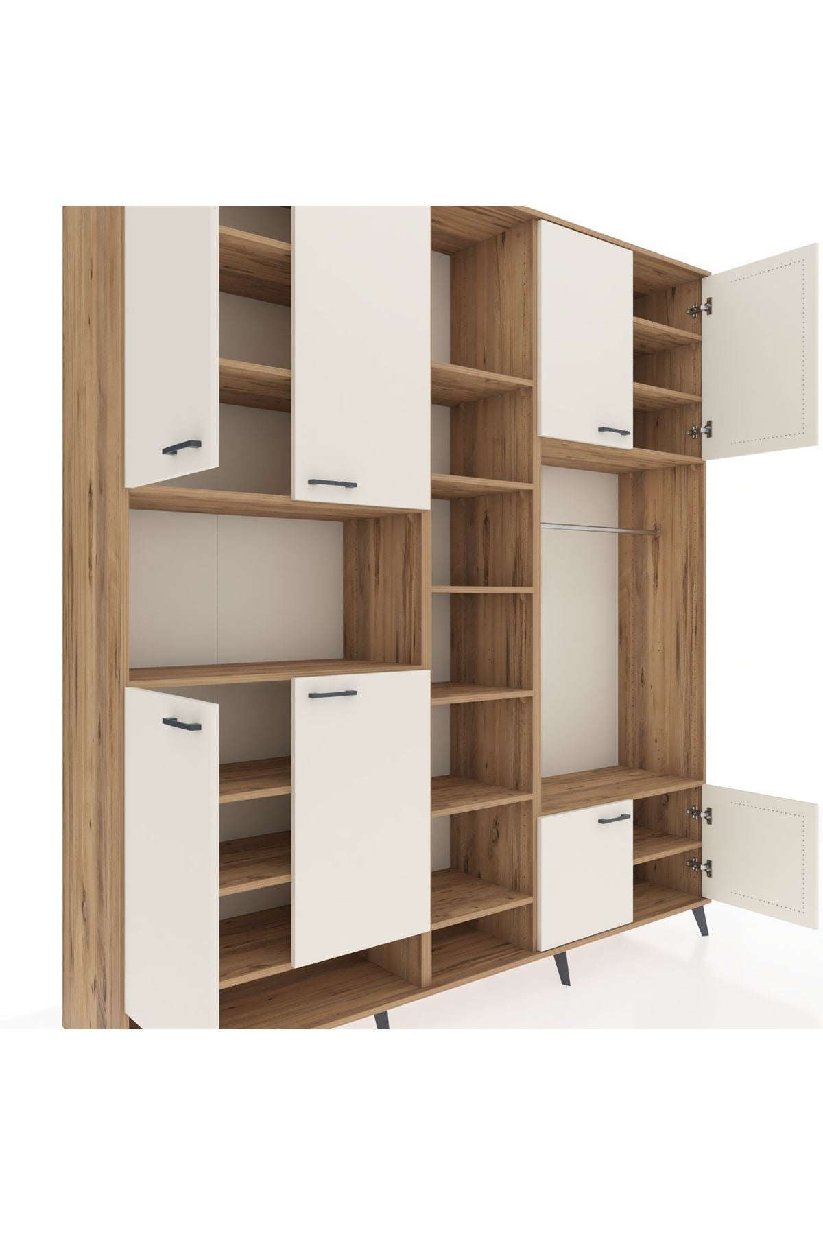Hyperion Dolap 18 Raflı 8 Kapaklı Tek Askılı 220x44x243 Çam-Aytaşı/Çam
