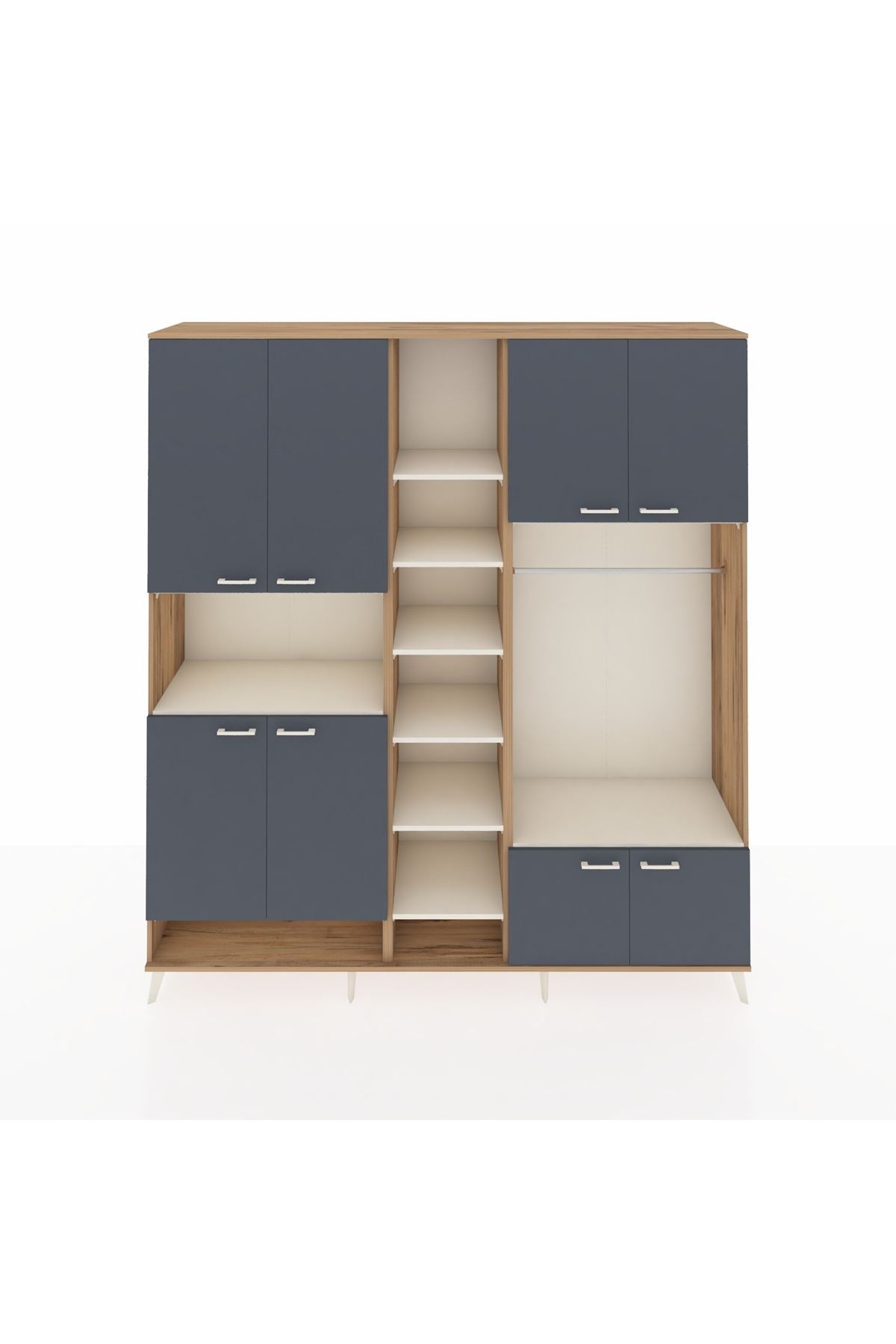 Hyperion Dolap 18 Raflı 8 Kapaklı Tek Askılı 220x44x243 Çam-Antrasit/Aytaşı