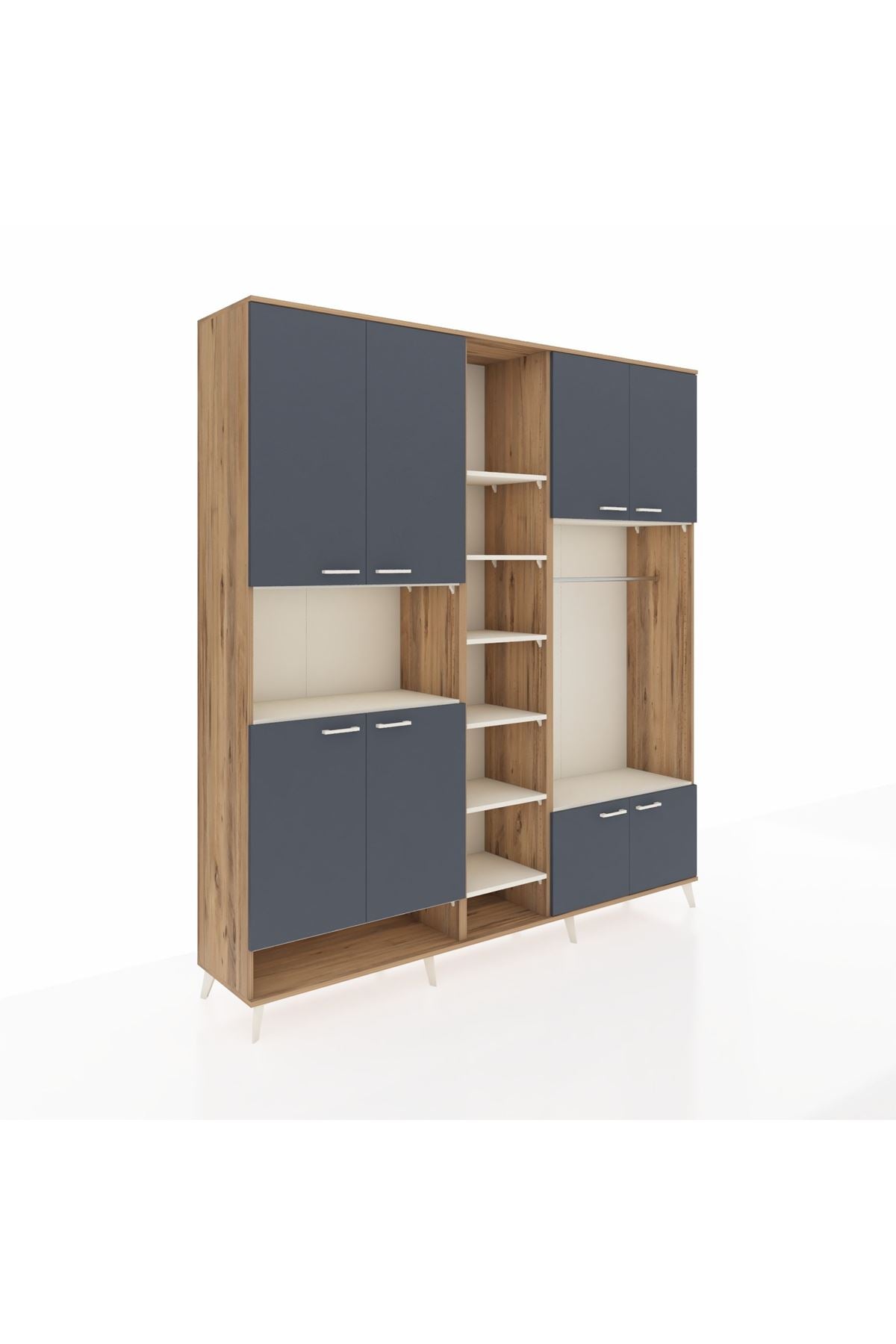 Hyperion Dolap 18 Raflı 8 Kapaklı Tek Askılı 220x44x243 Çam-Antrasit/Aytaşı