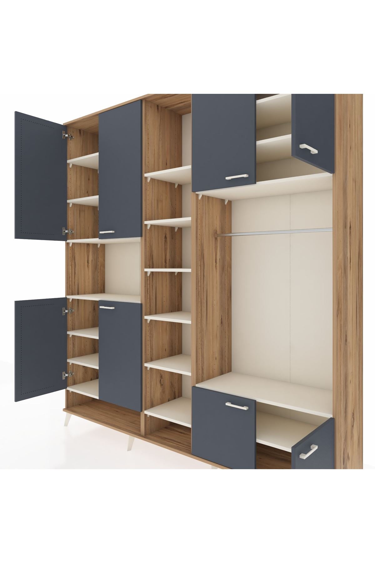 Hyperion Dolap 18 Raflı 8 Kapaklı Tek Askılı 220x44x243 Çam-Antrasit/Aytaşı