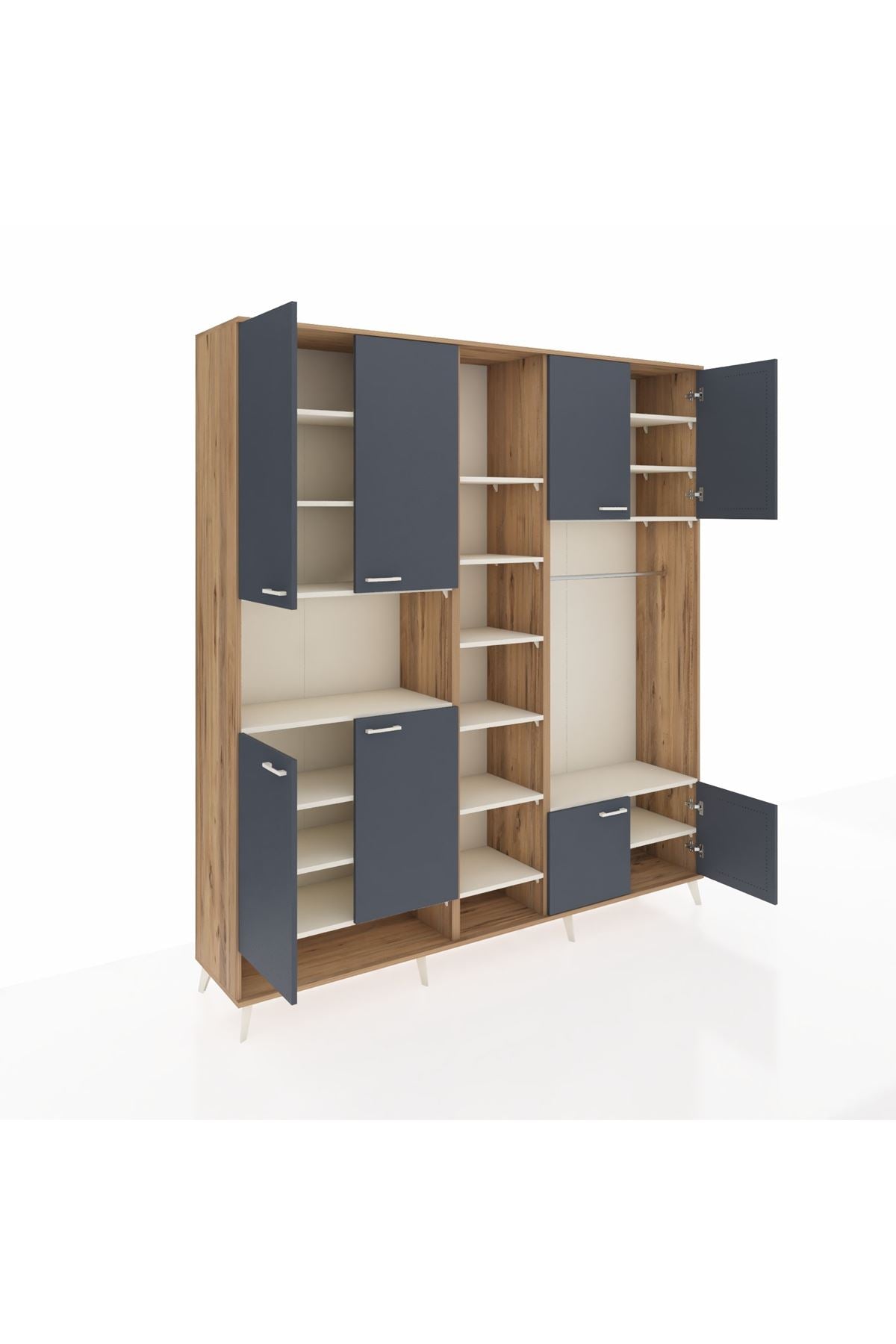 Hyperion Dolap 18 Raflı 8 Kapaklı Tek Askılı 220x44x243 Çam-Antrasit/Aytaşı