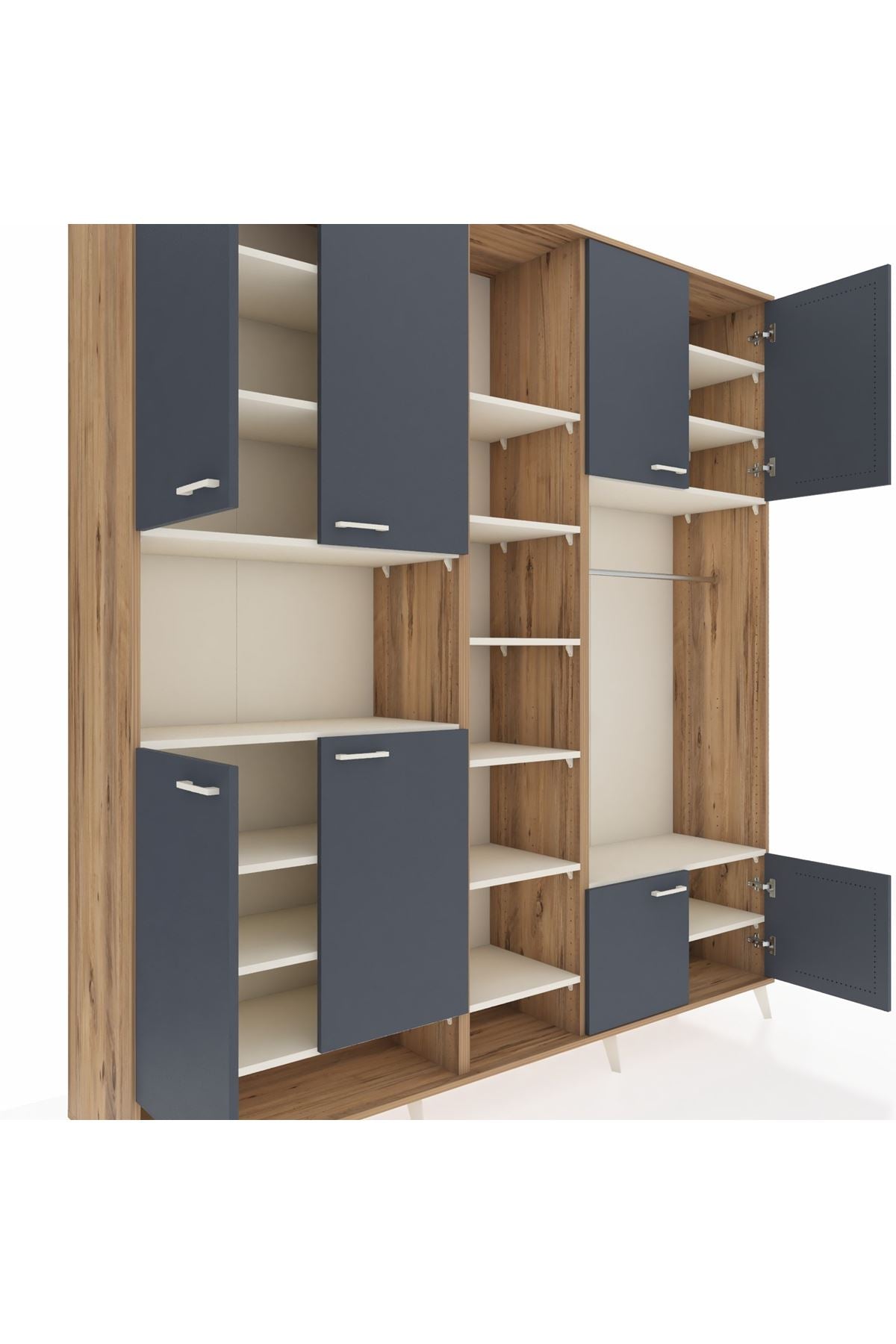 Hyperion Dolap 18 Raflı 8 Kapaklı Tek Askılı 220x44x243 Çam-Antrasit/Aytaşı