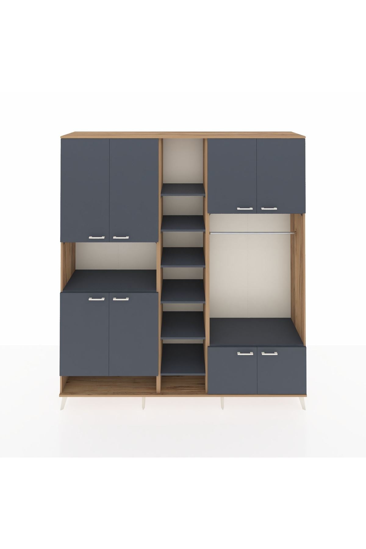 Hyperion Dolap 18 Raflı 8 Kapaklı Tek Askılı 220x44x243 Çam-Antrasit/Antrasit