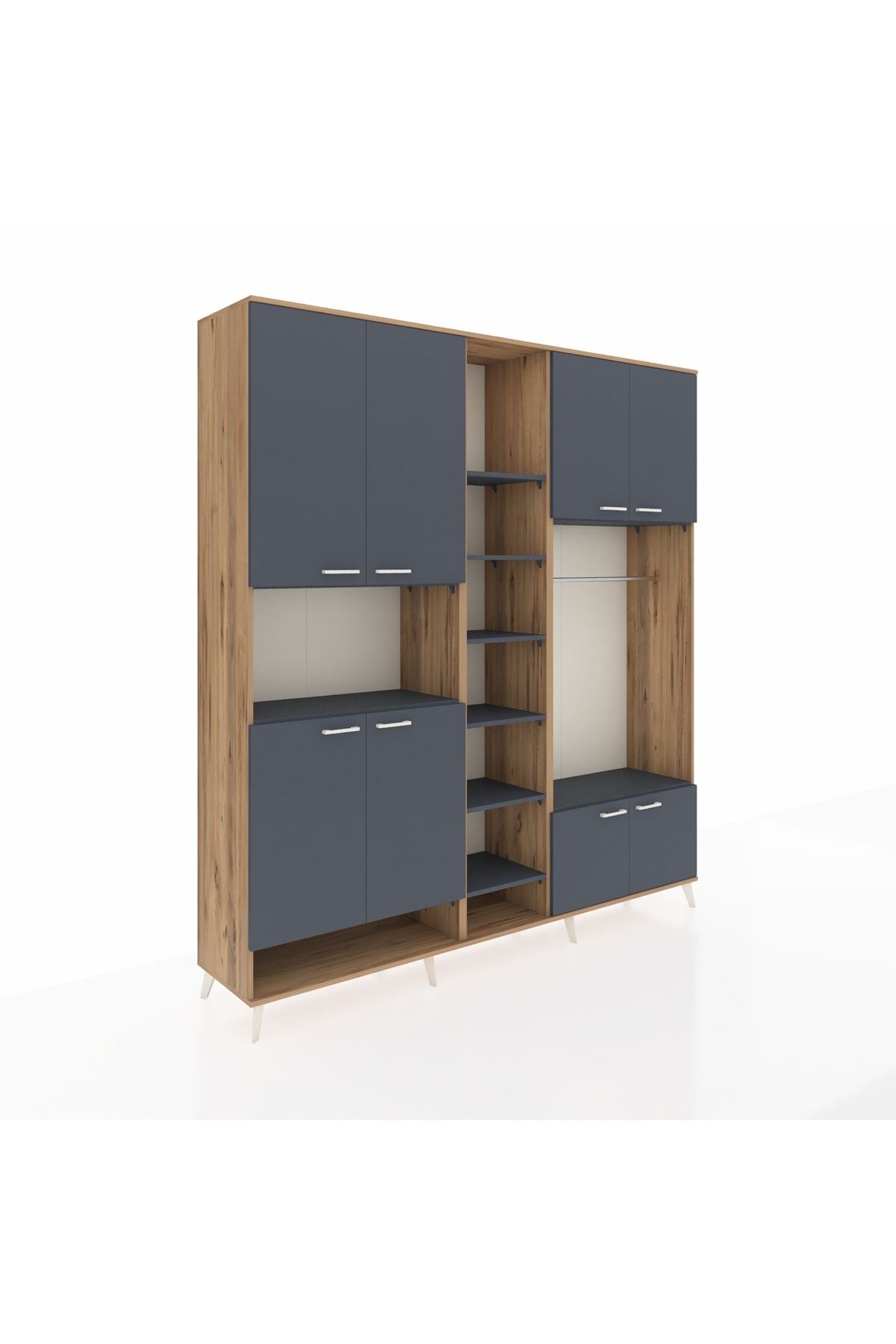 Hyperion Dolap 18 Raflı 8 Kapaklı Tek Askılı 220x44x243 Çam-Antrasit/Antrasit