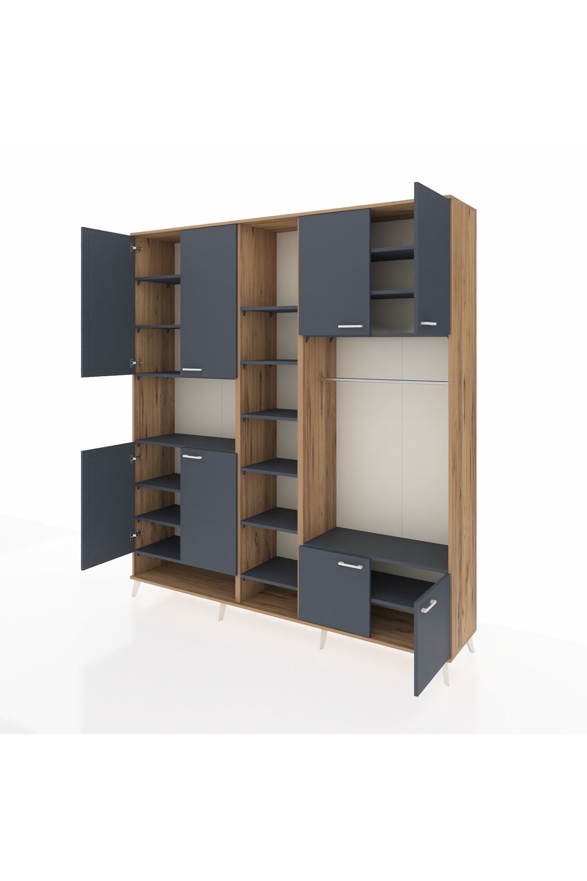 Hyperion Dolap 18 Raflı 8 Kapaklı Tek Askılı 220x44x243 Çam-Antrasit/Antrasit