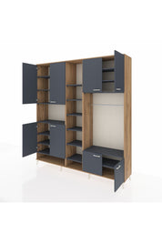 Hyperion Dolap 18 Raflı 8 Kapaklı Tek Askılı 220x44x243 Çam-Antrasit/Antrasit