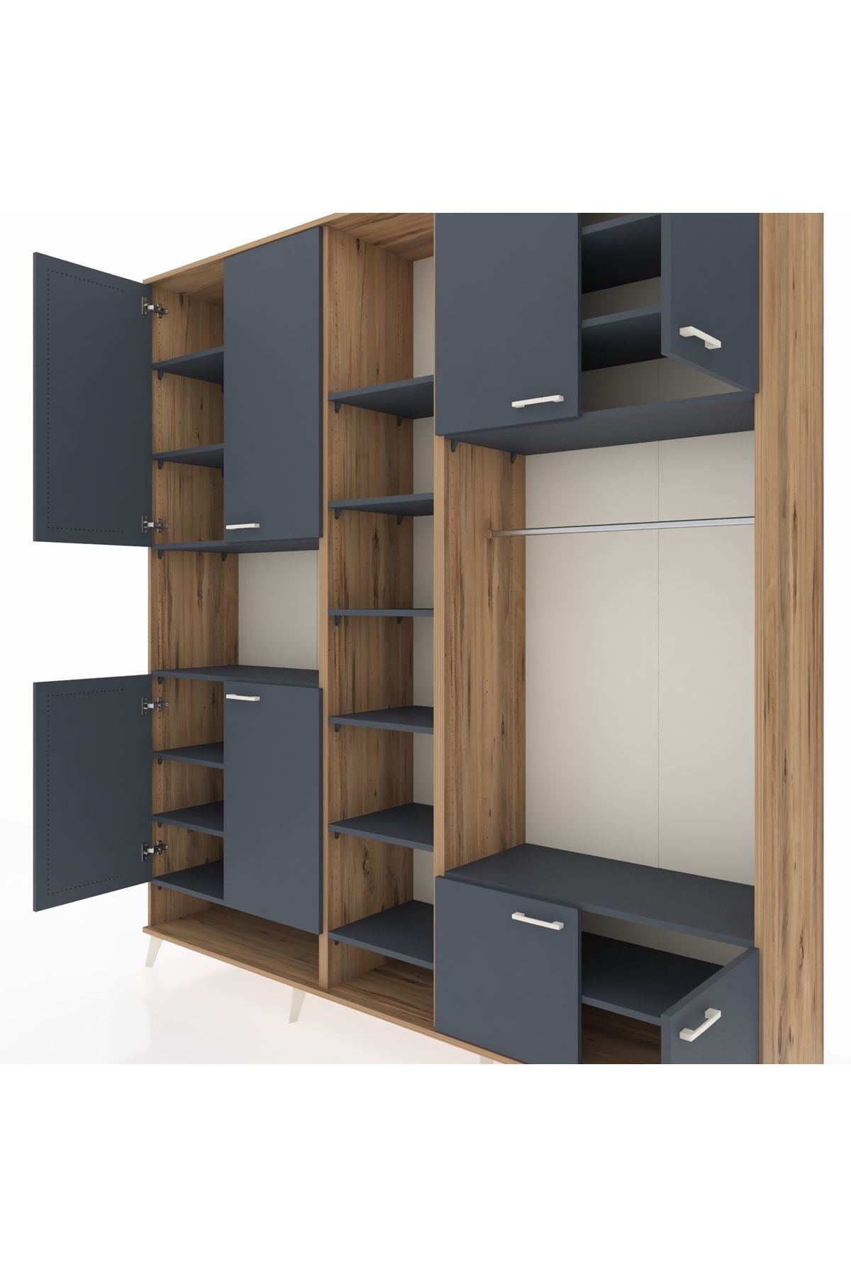 Hyperion Dolap 18 Raflı 8 Kapaklı Tek Askılı 220x44x243 Çam-Antrasit/Antrasit