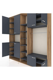 Hyperion Dolap 18 Raflı 8 Kapaklı Tek Askılı 220x44x243 Çam-Antrasit/Antrasit