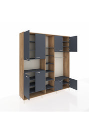 Hyperion Dolap 18 Raflı 8 Kapaklı Tek Askılı 220x44x243 Çam-Antrasit/Antrasit