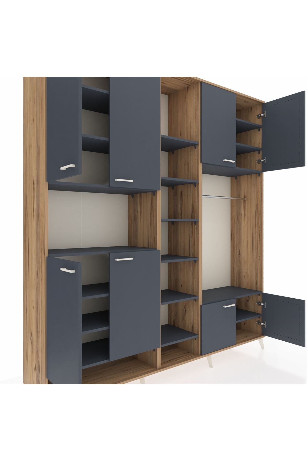 Hyperion Dolap 18 Raflı 8 Kapaklı Tek Askılı 220x44x243 Çam-Antrasit/Antrasit