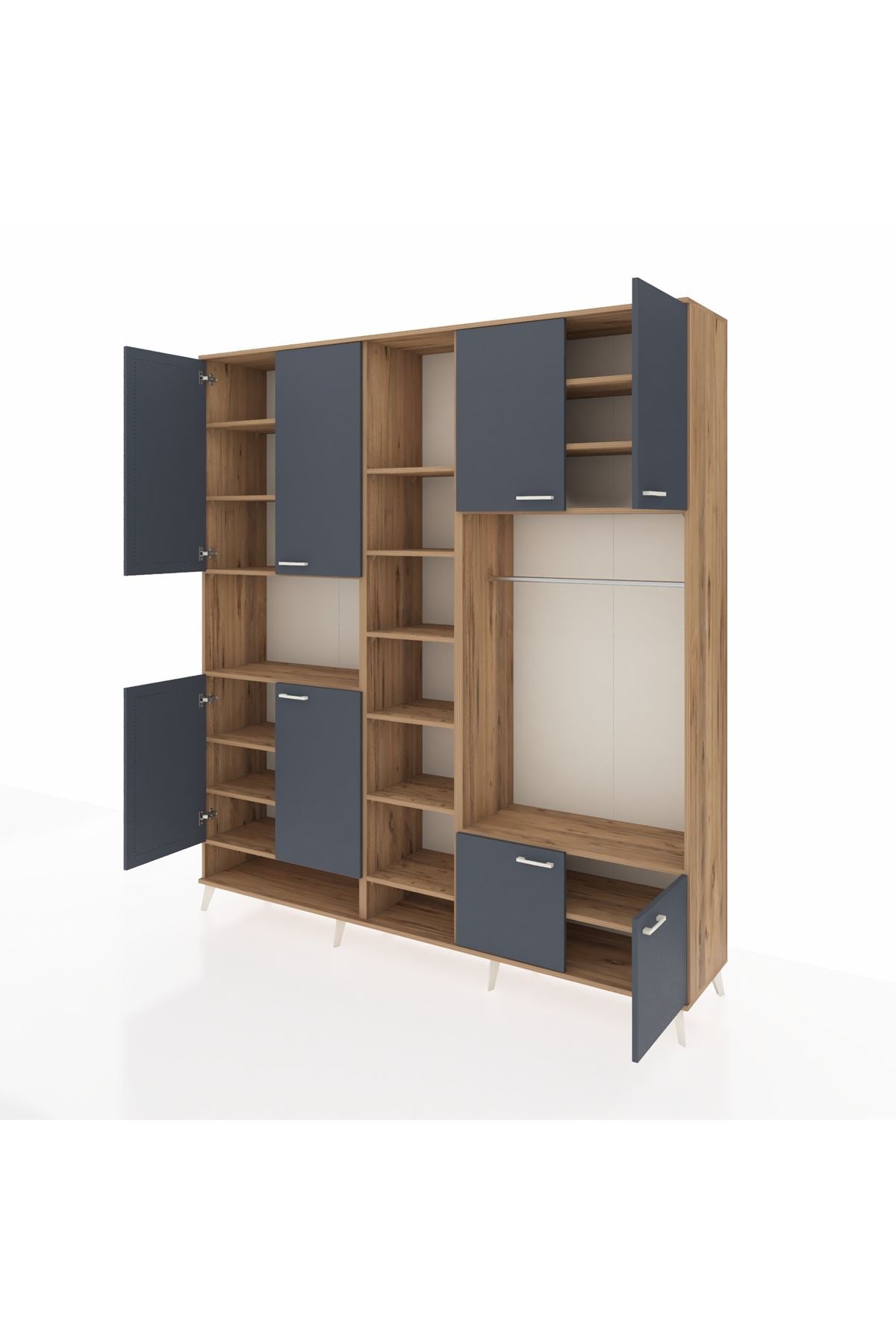 Hyperion Dolap 18 Raflı 8 Kapaklı Tek Askılı 220x44x243 Çam-Antrasit/Çam