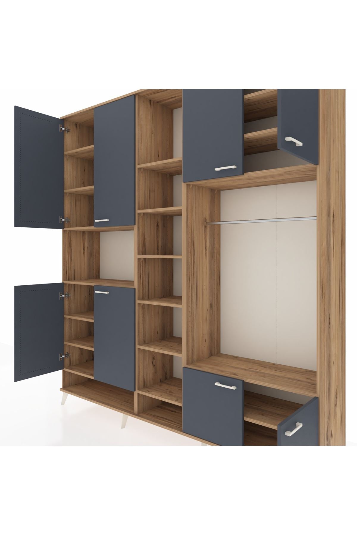 Hyperion Dolap 18 Raflı 8 Kapaklı Tek Askılı 220x44x243 Çam-Antrasit/Çam