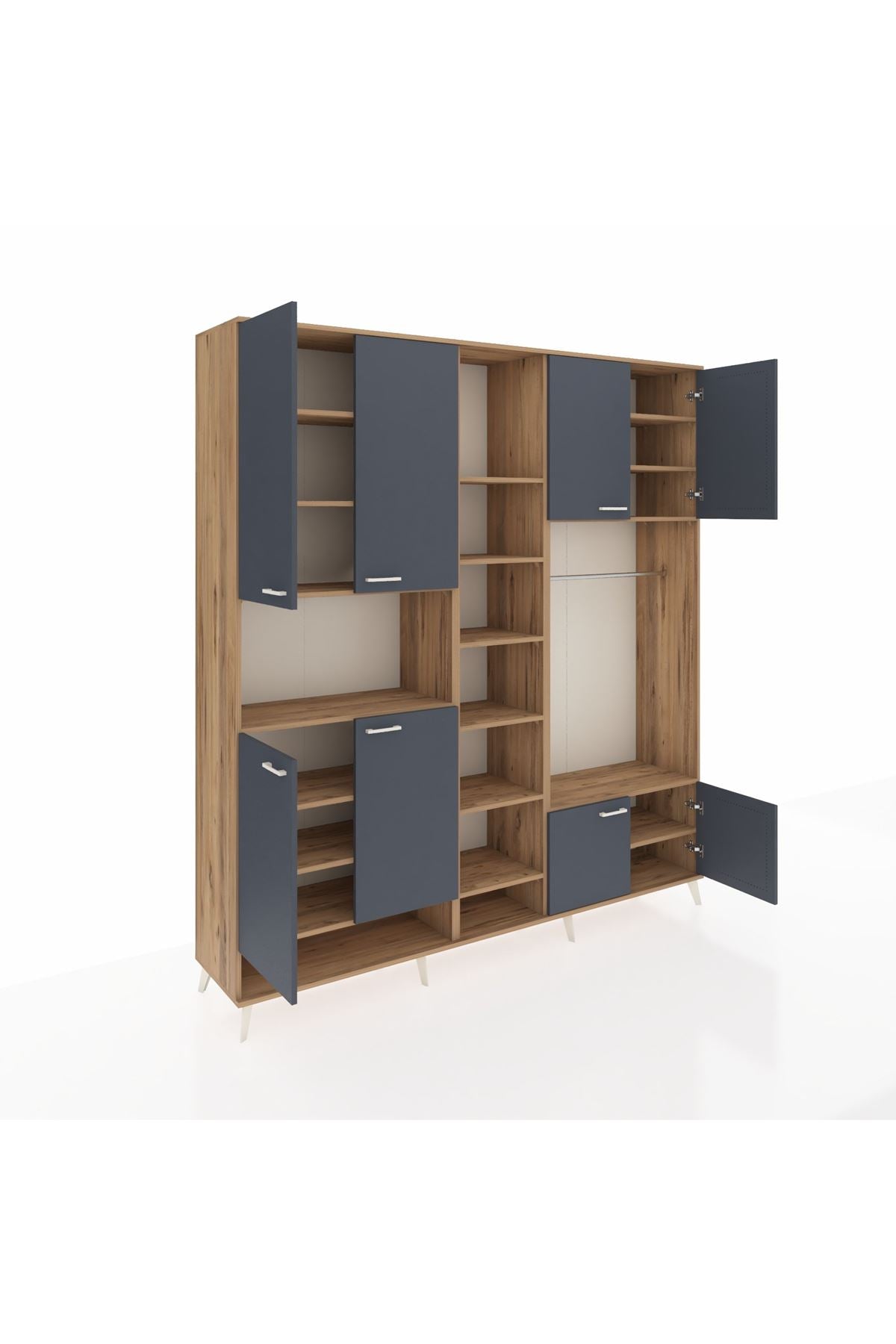 Hyperion Dolap 18 Raflı 8 Kapaklı Tek Askılı 220x44x243 Çam-Antrasit/Çam