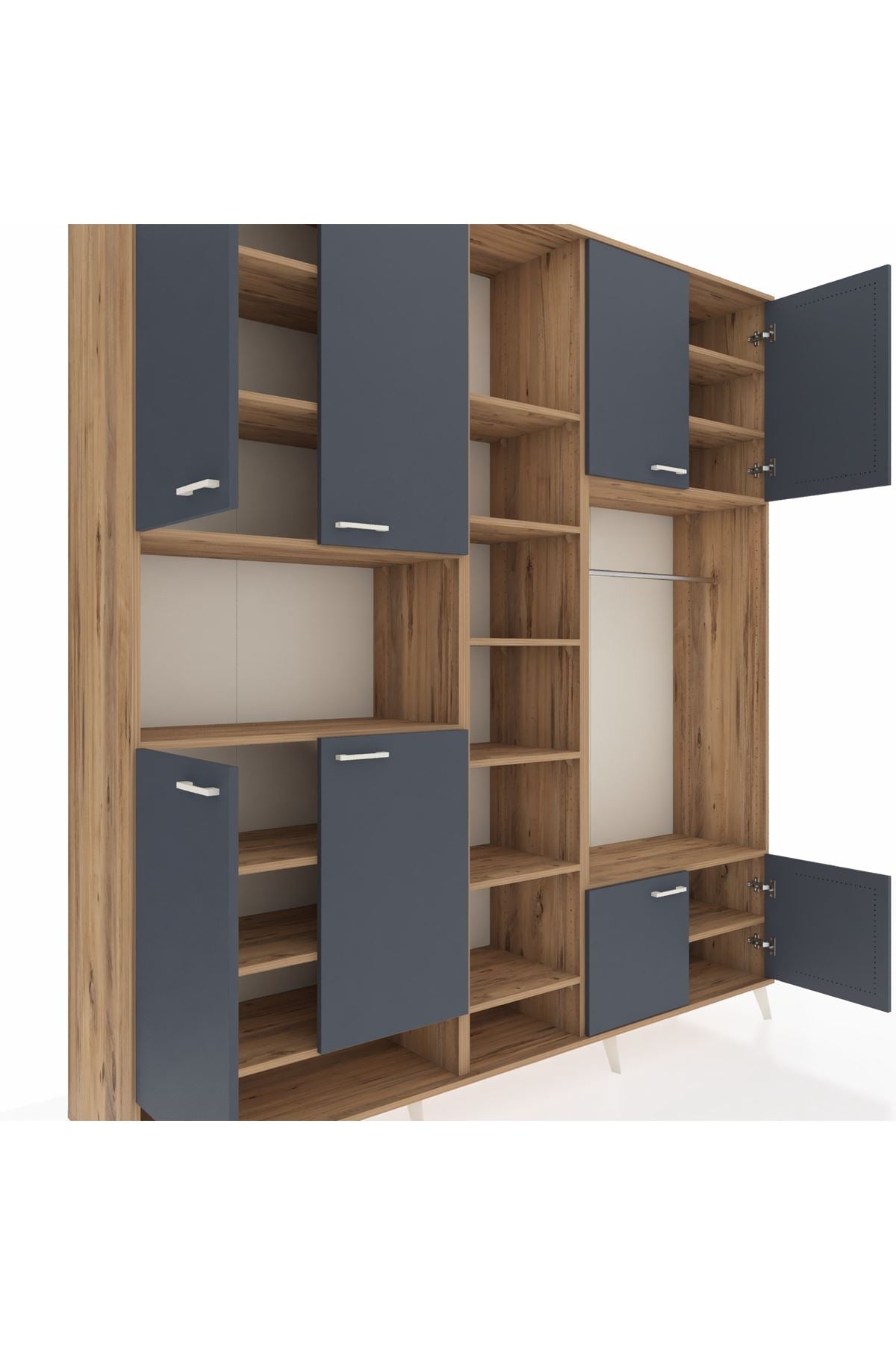 Hyperion Dolap 18 Raflı 8 Kapaklı Tek Askılı 220x44x243 Çam-Antrasit/Çam