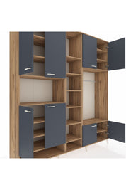 Hyperion Dolap 18 Raflı 8 Kapaklı Tek Askılı 220x44x243 Çam-Antrasit/Çam