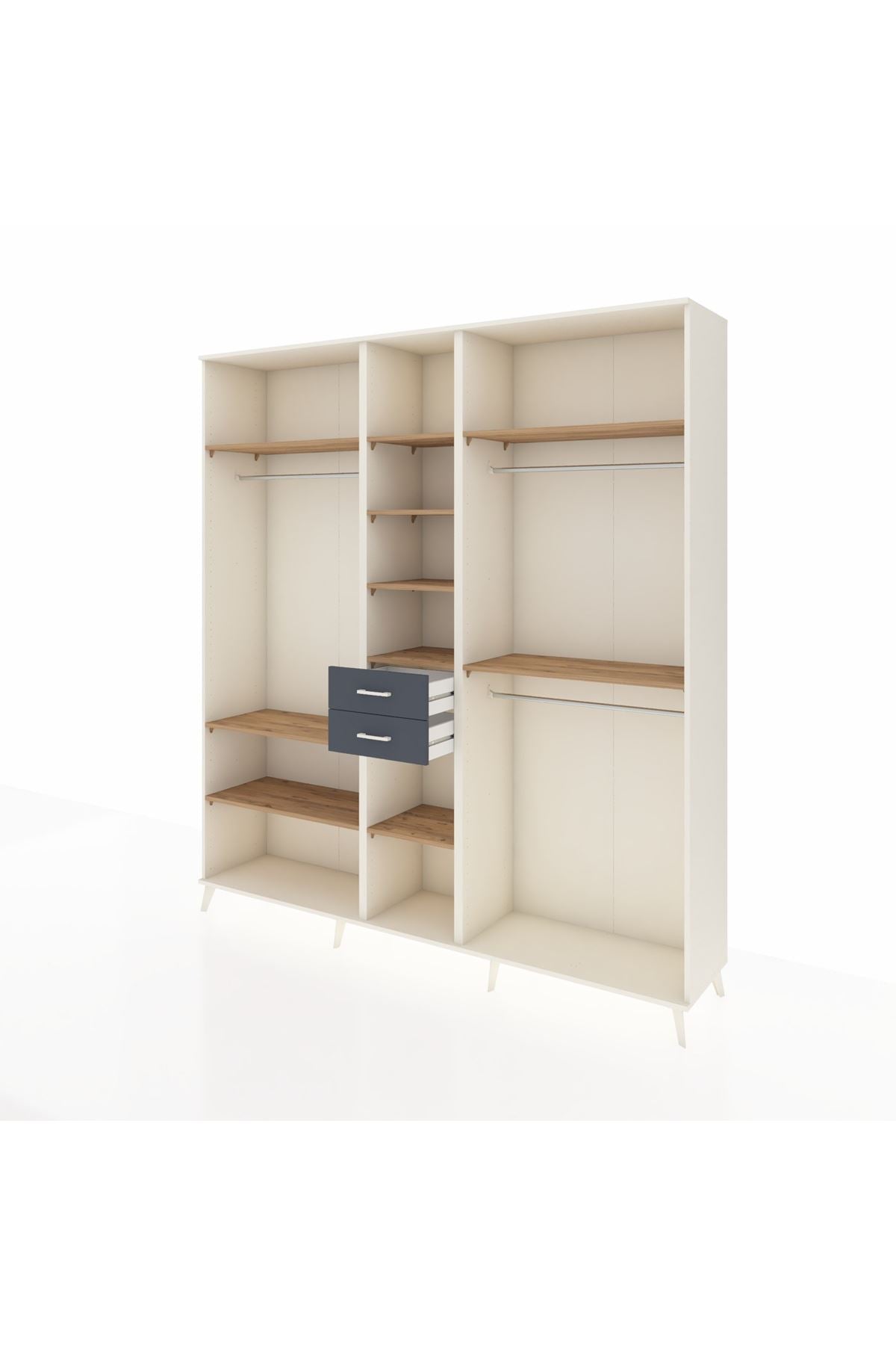 Hyperion Dolap 10 Raflı 2 Çekmeceli 3 Askılı 220x44x243 Aytaşı-Çam/Antrasit