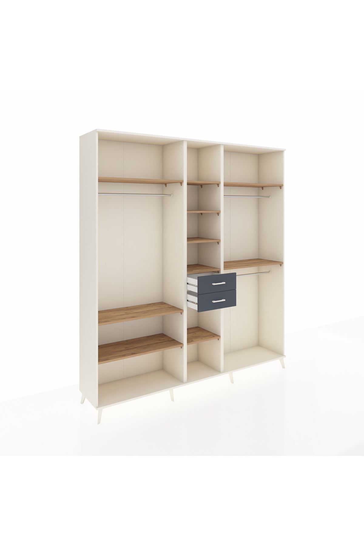 Hyperion Dolap 10 Raflı 2 Çekmeceli 3 Askılı 220x44x243 Aytaşı-Çam/Antrasit