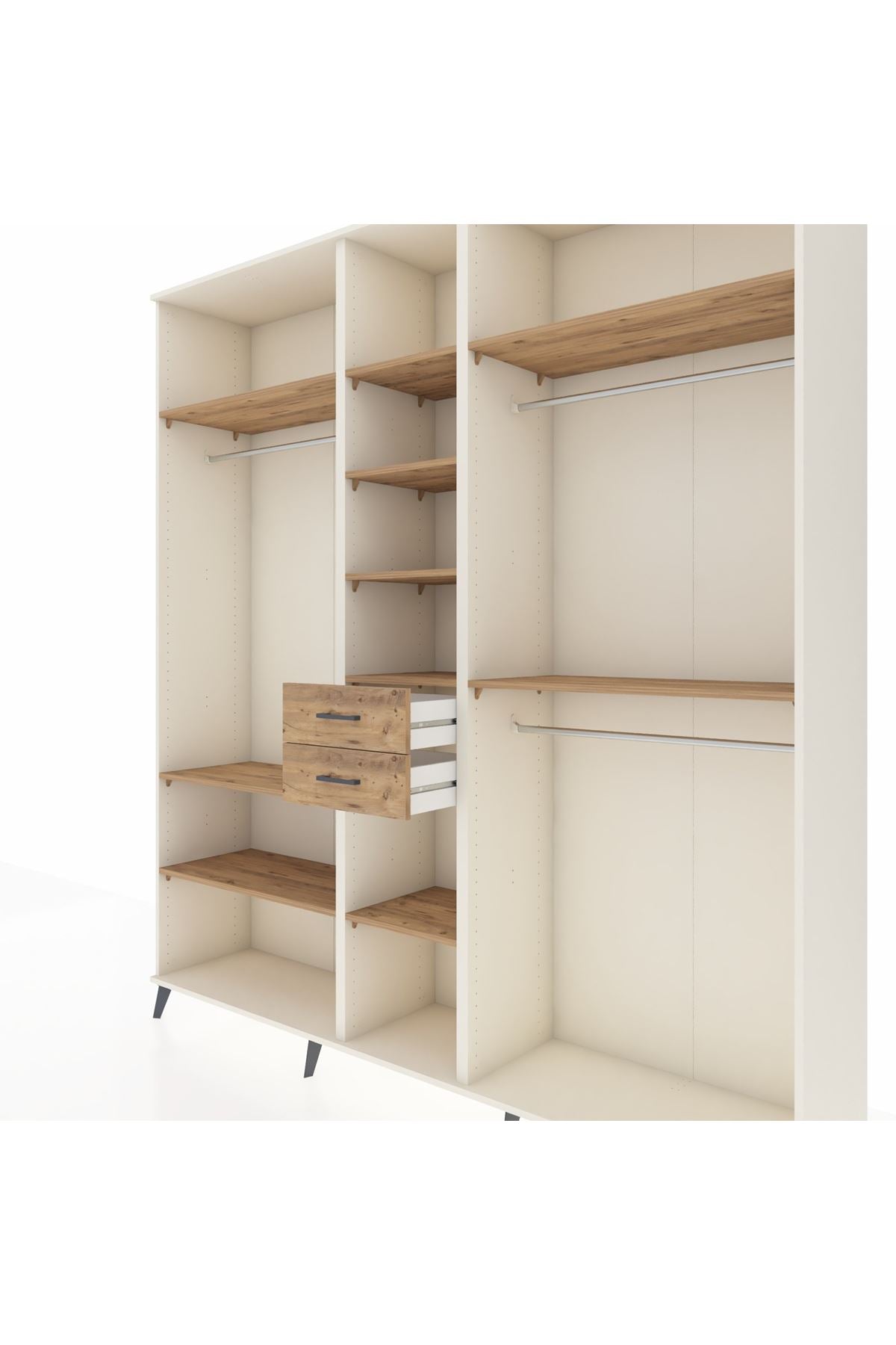 Hyperion Dolap 10 Raflı 2 Çekmeceli 3 Askılı 220x44x243 Aytaşı-Çam/Çam