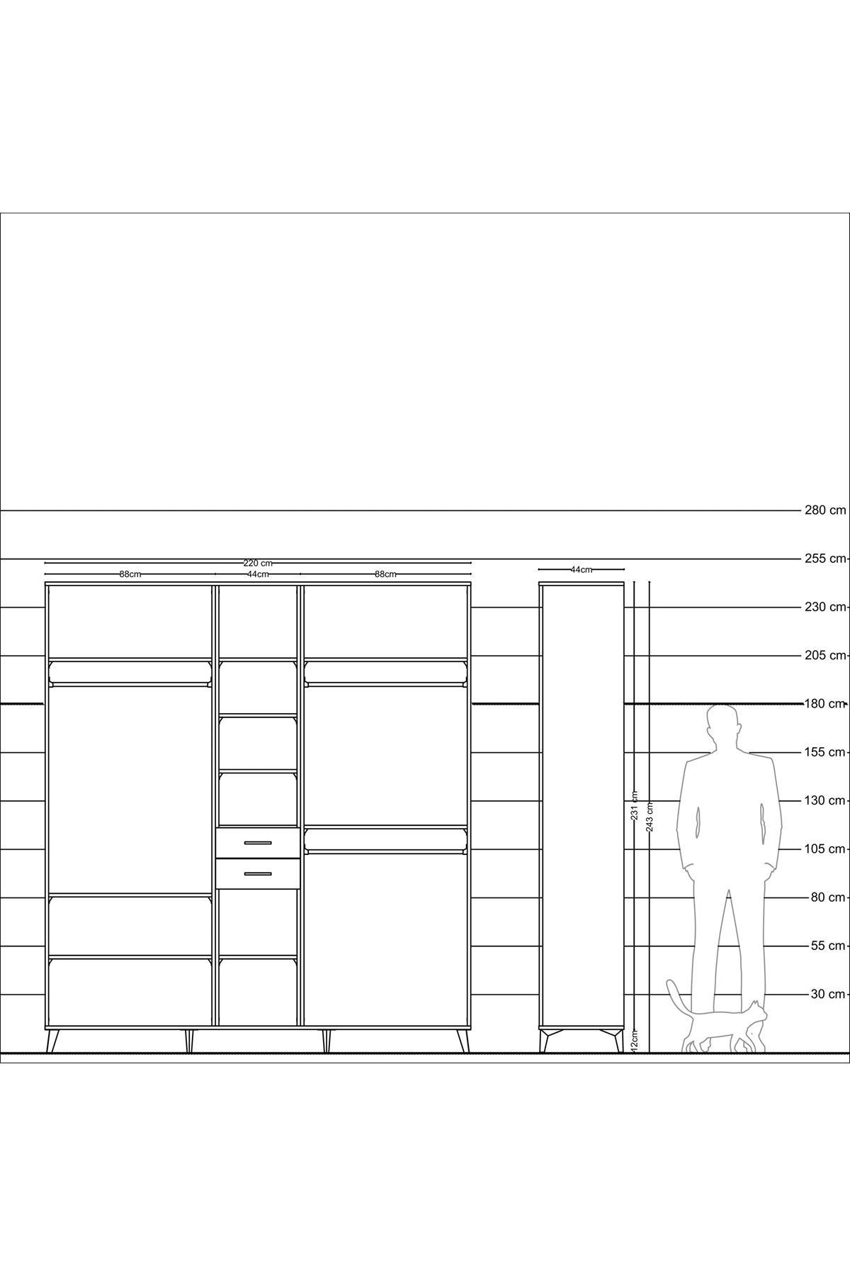Hyperion Dolap 10 Raflı 2 Çekmeceli 3 Askılı 220x44x243 - S553M026V05B