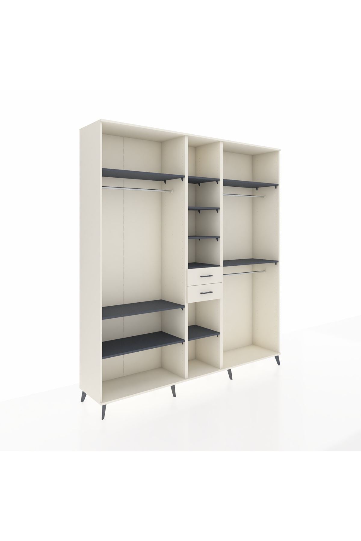 Hyperion Dolap 10 Raflı 2 Çekmeceli 3 Askılı 220x44x243 Aytaşı-Antrasit/Aytaşı