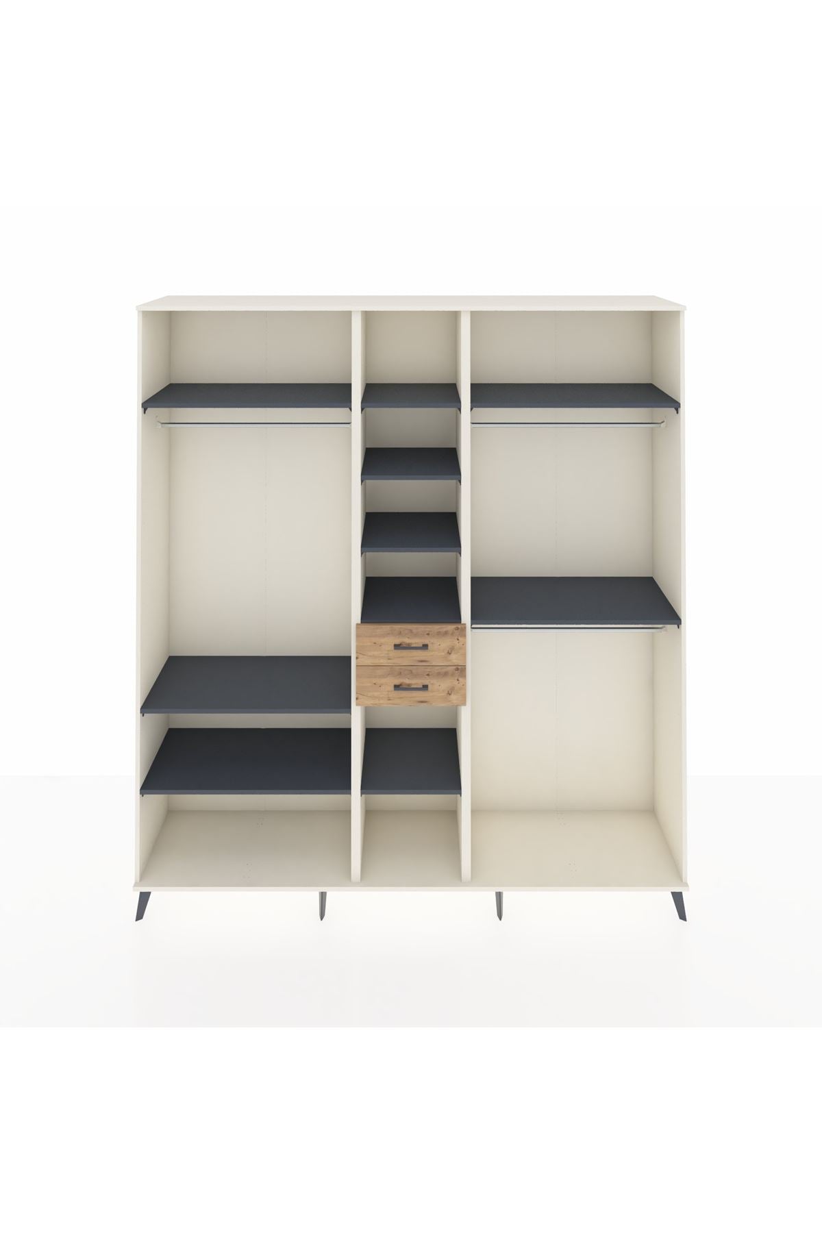 Hyperion Dolap 10 Raflı 2 Çekmeceli 3 Askılı 220x44x243 Aytaşı-Antrasit/Çam