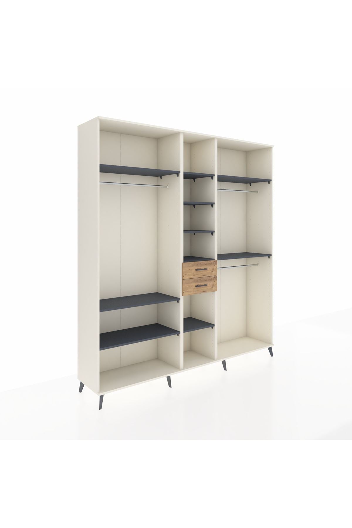 Hyperion Dolap 10 Raflı 2 Çekmeceli 3 Askılı 220x44x243 Aytaşı-Antrasit/Çam