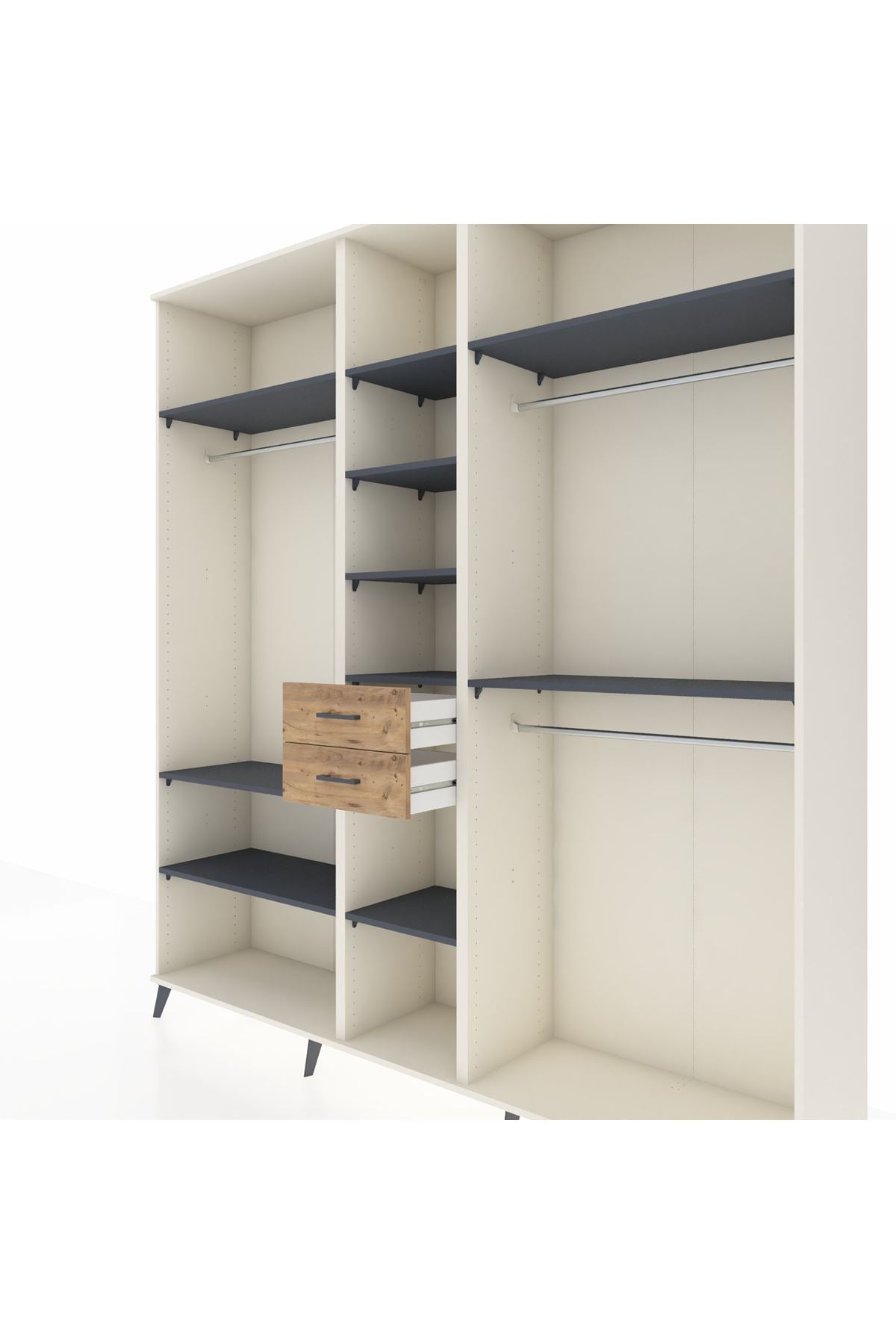 Hyperion Dolap 10 Raflı 2 Çekmeceli 3 Askılı 220x44x243 Aytaşı-Antrasit/Çam