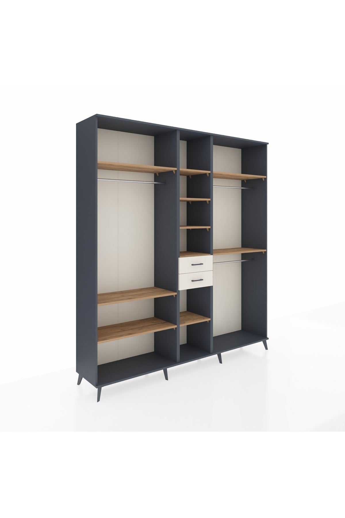 Hyperion Dolap 10 Raflı 2 Çekmeceli 3 Askılı 220x44x243 Antrasit-Çam/Aytaşı