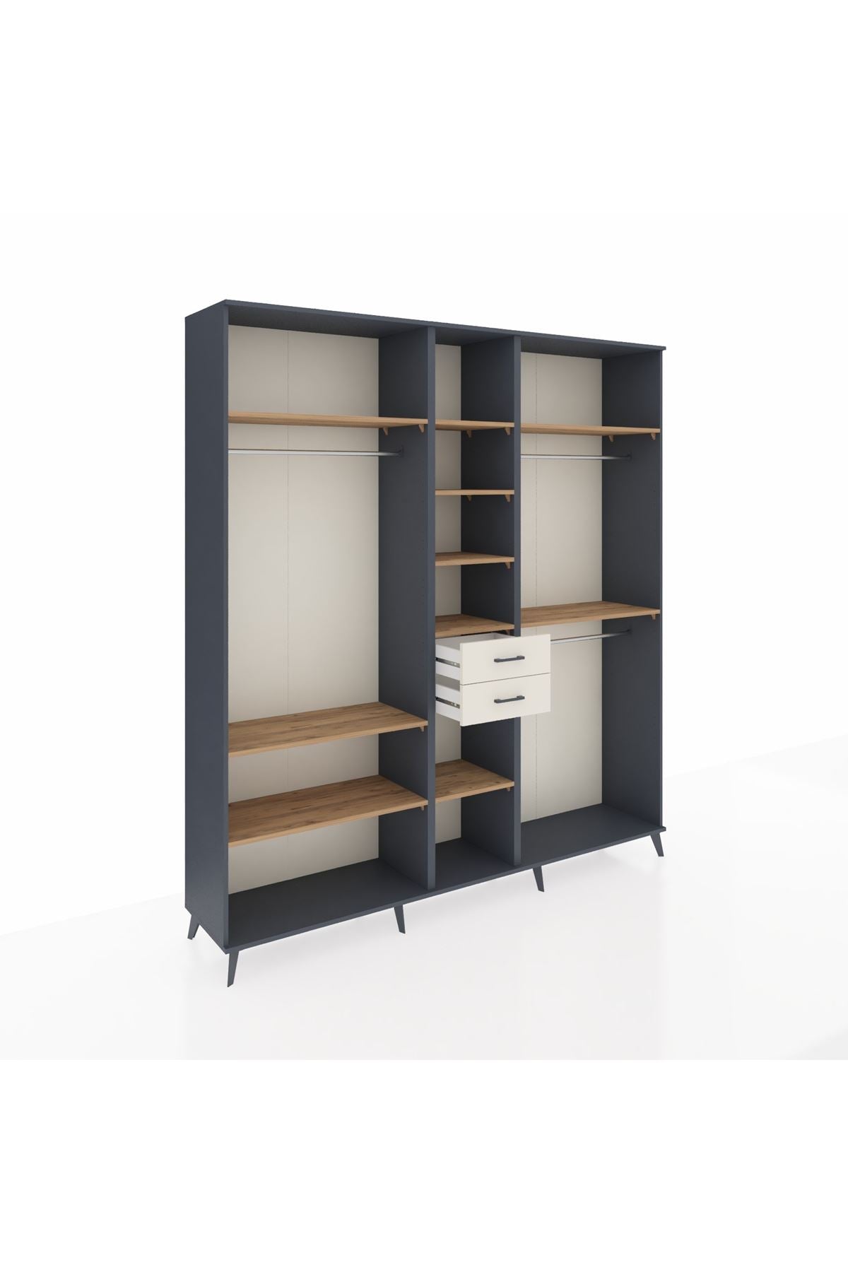 Hyperion Dolap 10 Raflı 2 Çekmeceli 3 Askılı 220x44x243 Antrasit-Çam/Aytaşı