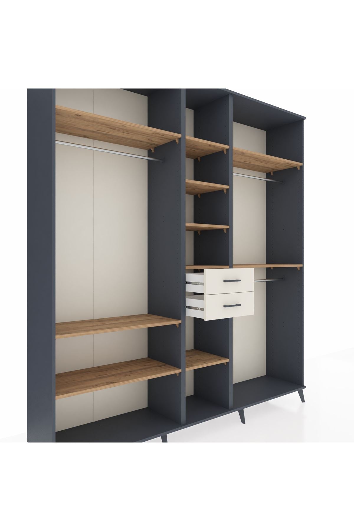 Hyperion Dolap 10 Raflı 2 Çekmeceli 3 Askılı 220x44x243 Antrasit-Çam/Aytaşı