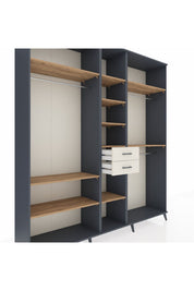 Hyperion Dolap 10 Raflı 2 Çekmeceli 3 Askılı 220x44x243 Antrasit-Çam/Aytaşı