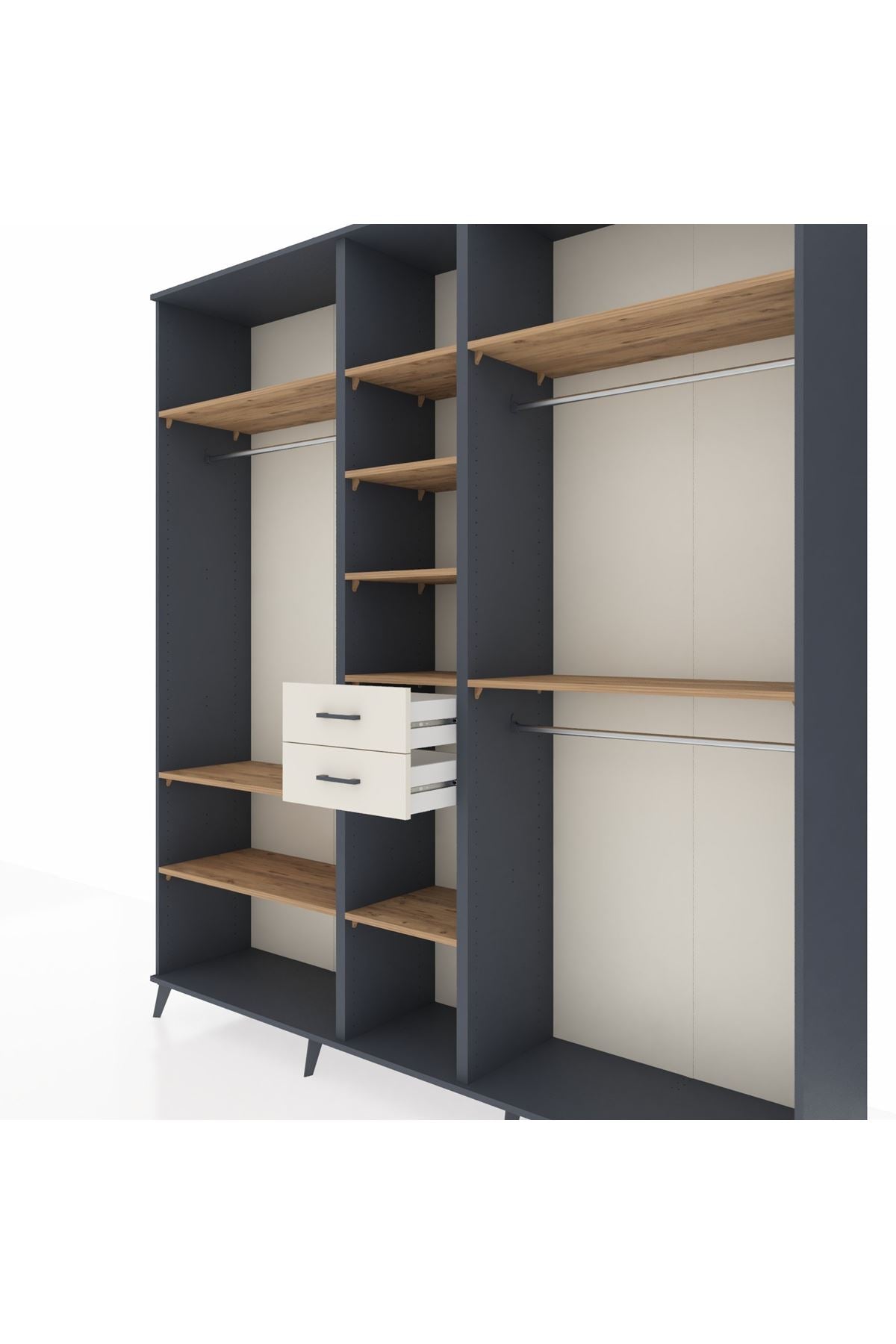 Hyperion Dolap 10 Raflı 2 Çekmeceli 3 Askılı 220x44x243 Antrasit-Çam/Aytaşı