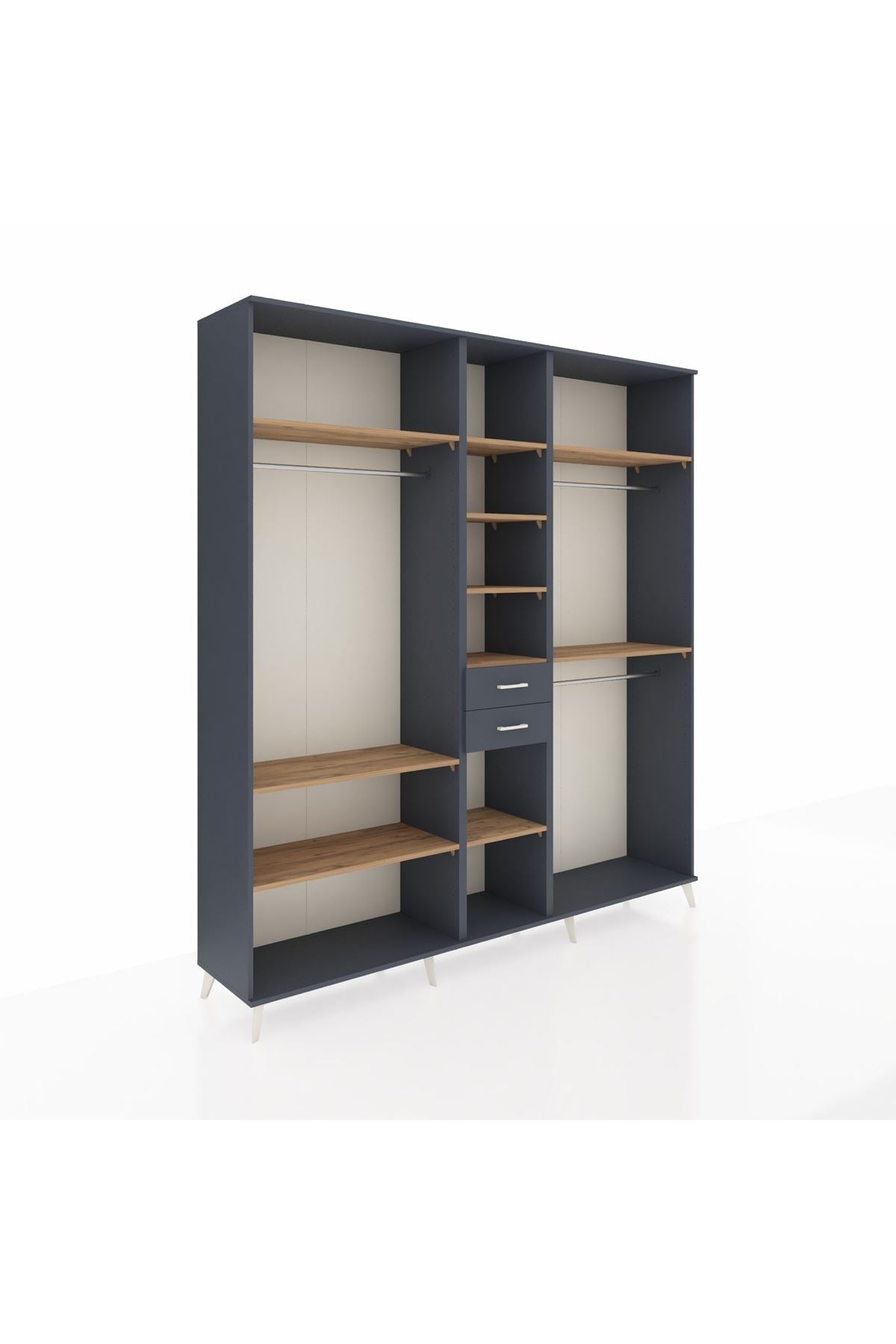 Hyperion Dolap 10 Raflı 2 Çekmeceli 3 Askılı 220x44x243 Antrasit-Çam/Antrasit