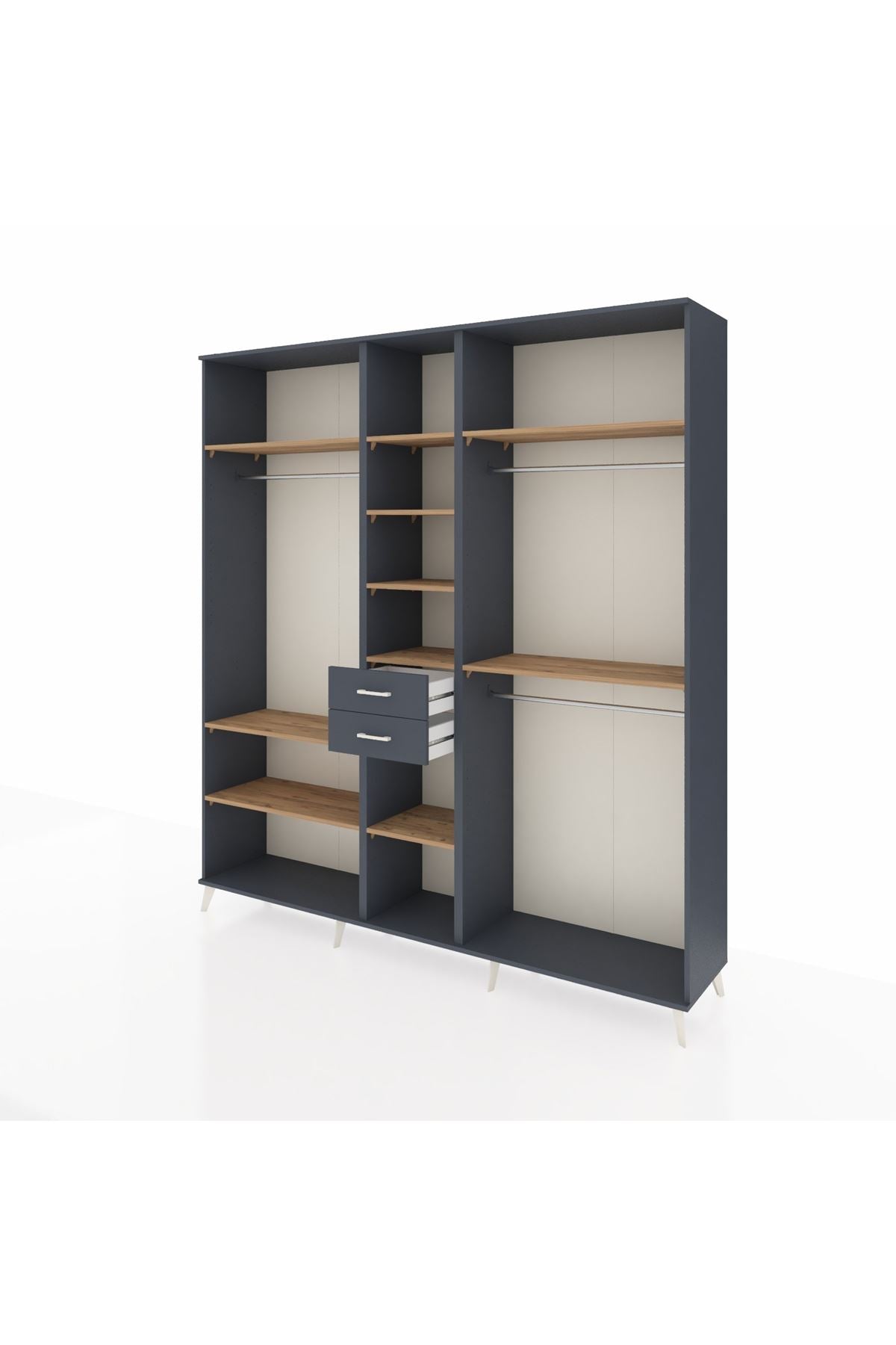 Hyperion Dolap 10 Raflı 2 Çekmeceli 3 Askılı 220x44x243 Antrasit-Çam/Antrasit