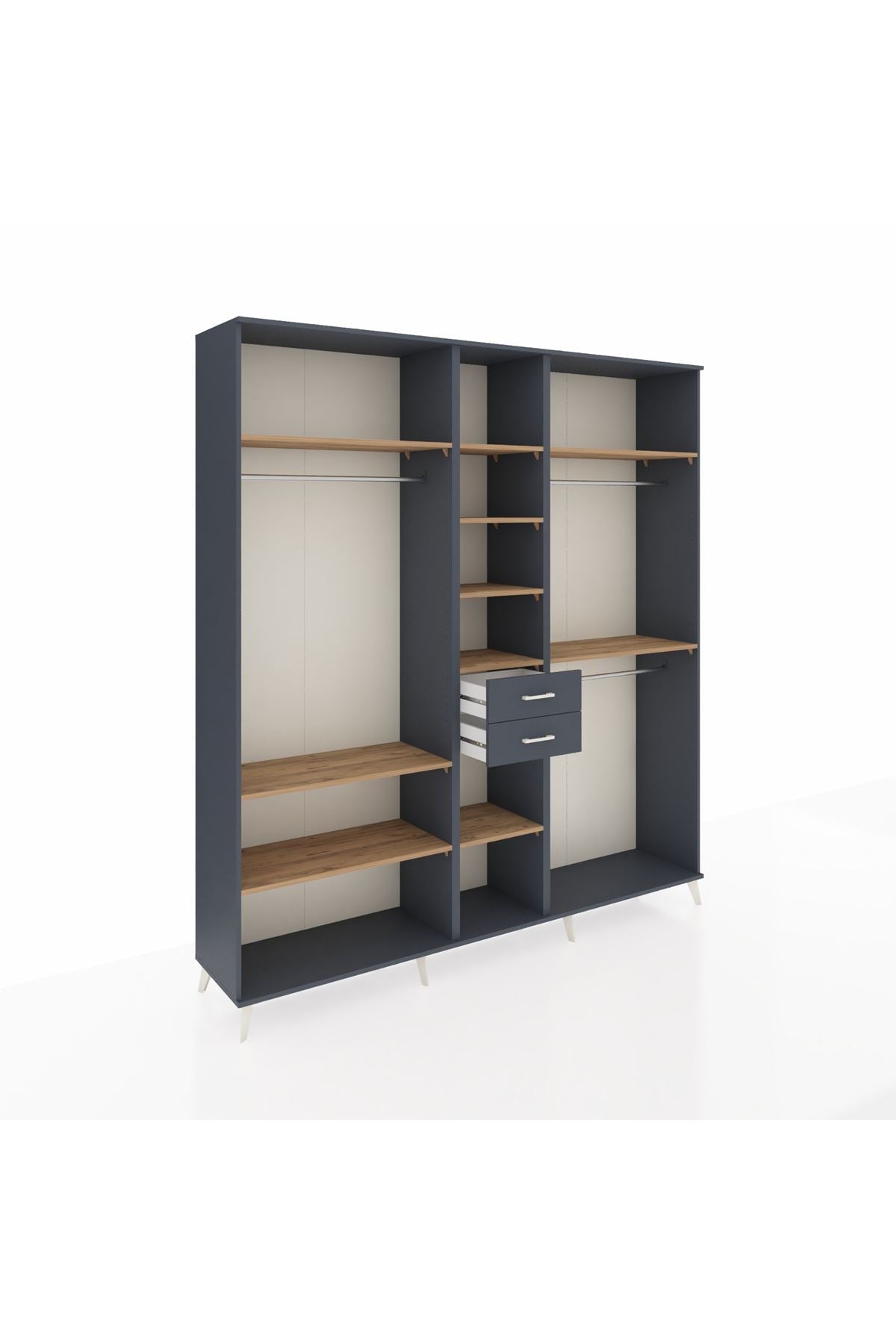 Hyperion Dolap 10 Raflı 2 Çekmeceli 3 Askılı 220x44x243 Antrasit-Çam/Antrasit