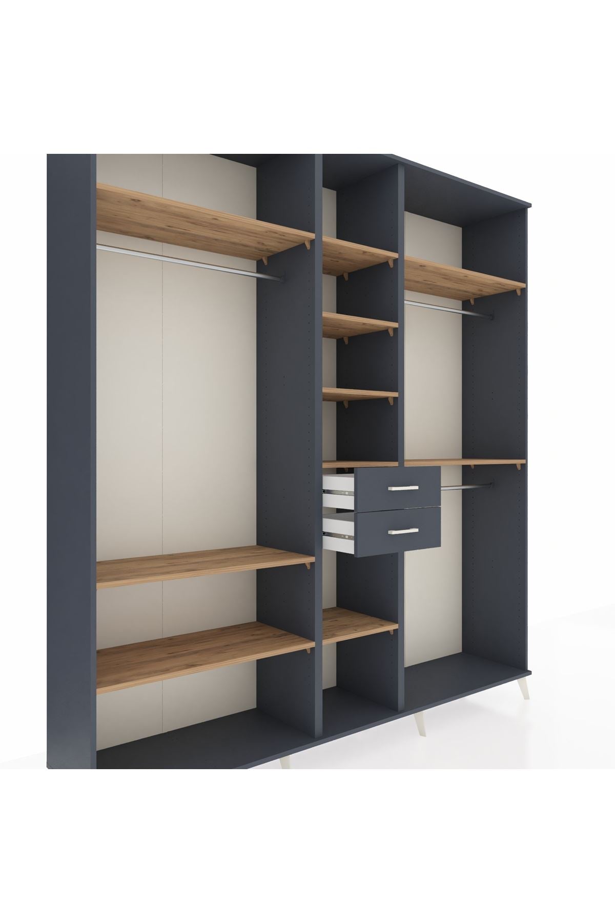 Hyperion Dolap 10 Raflı 2 Çekmeceli 3 Askılı 220x44x243 Antrasit-Çam/Antrasit