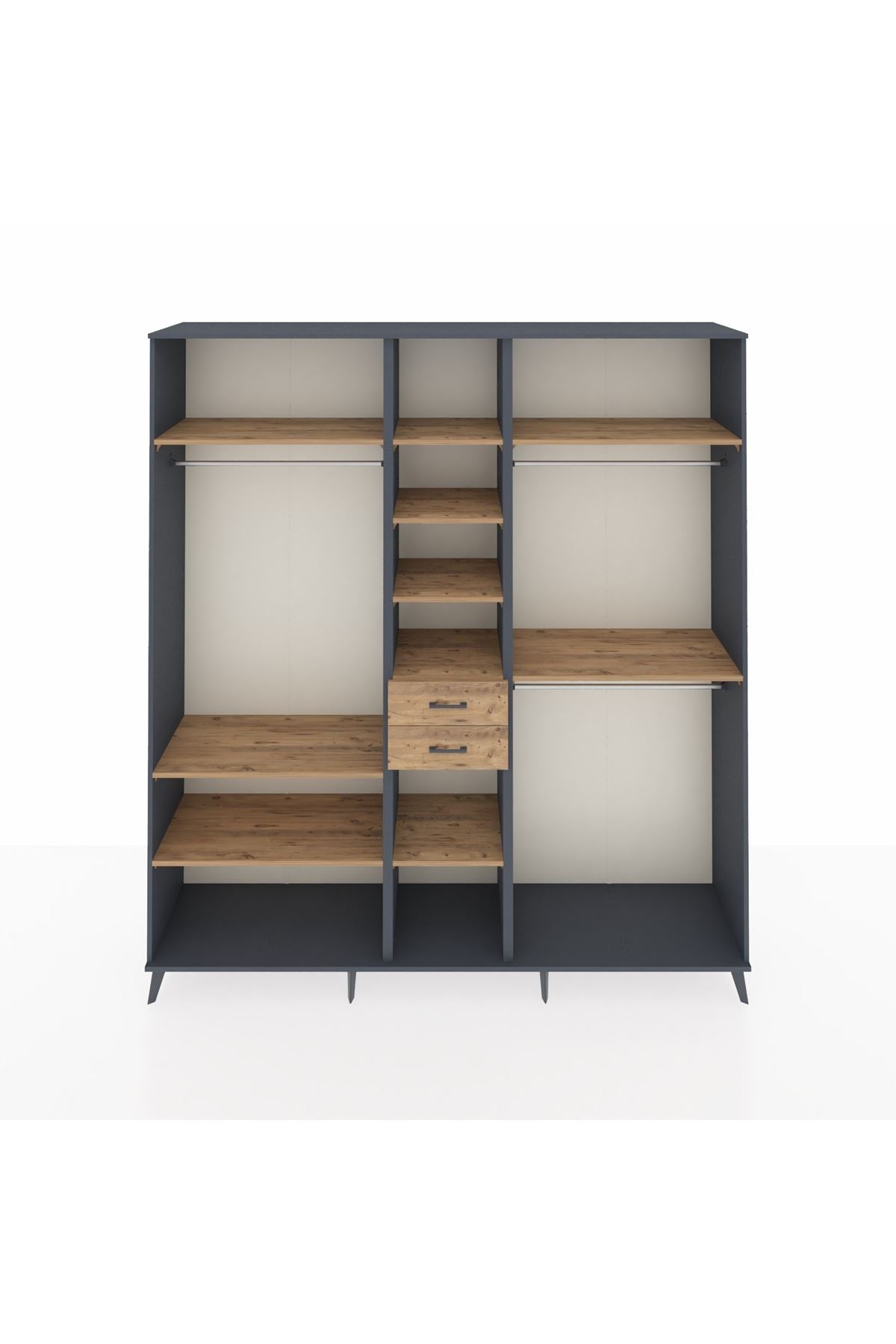 Hyperion Dolap 10 Raflı 2 Çekmeceli 3 Askılı 220x44x243 Antrasit-Çam/Çam